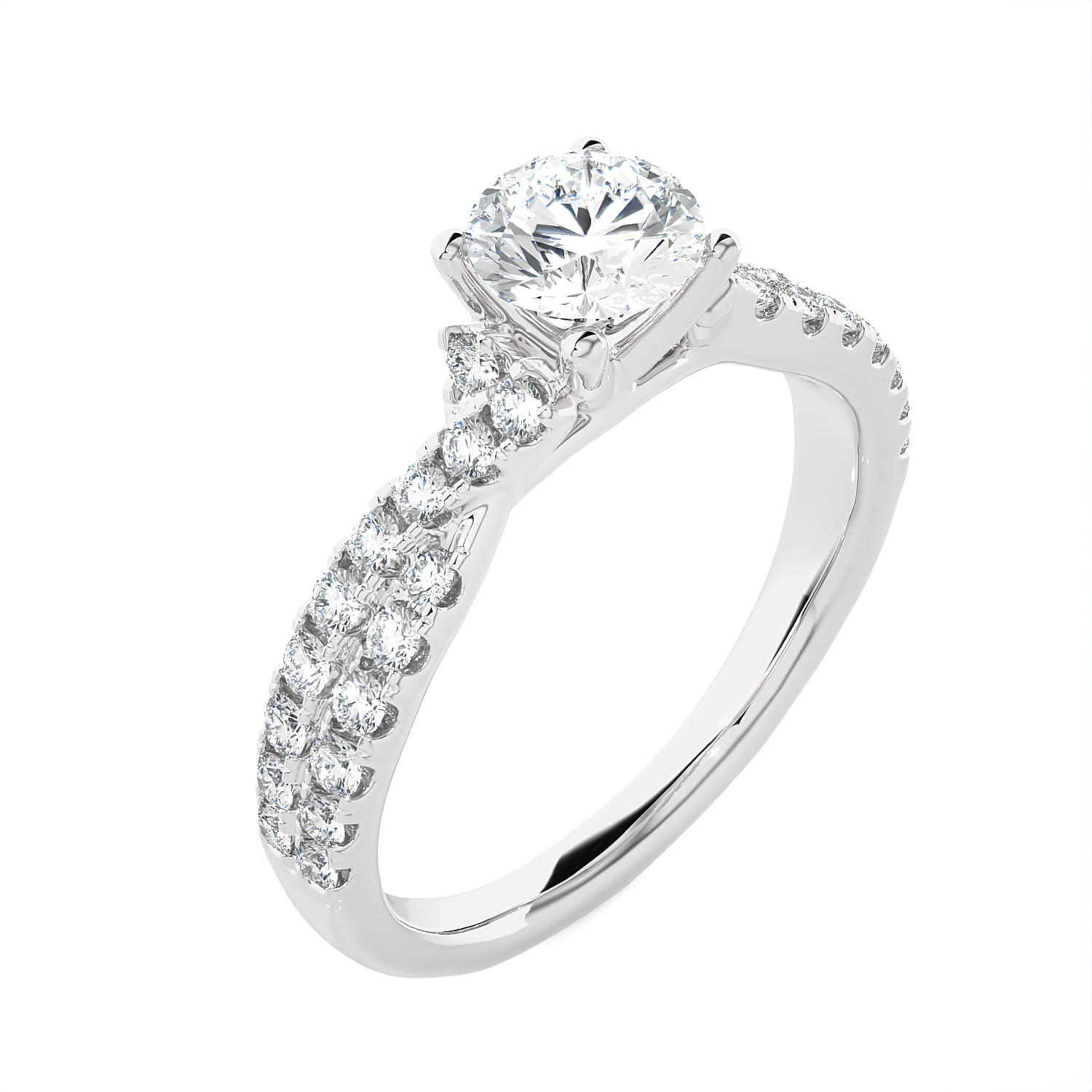 Round Lab Grown Diamond Side Stone Engagement Ring