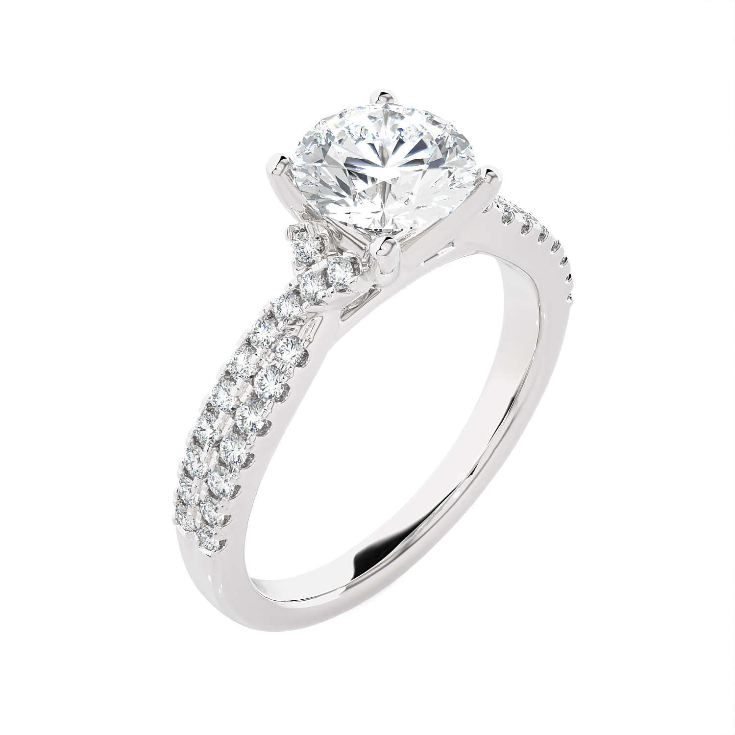 Round Lab Grown Diamond Side Stone Engagement Ring