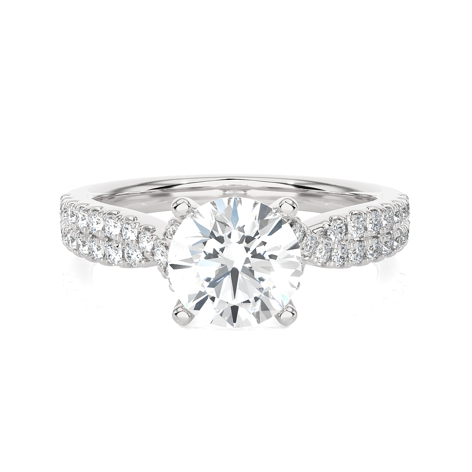 Round Lab Grown Diamond Side Stone Engagement Ring