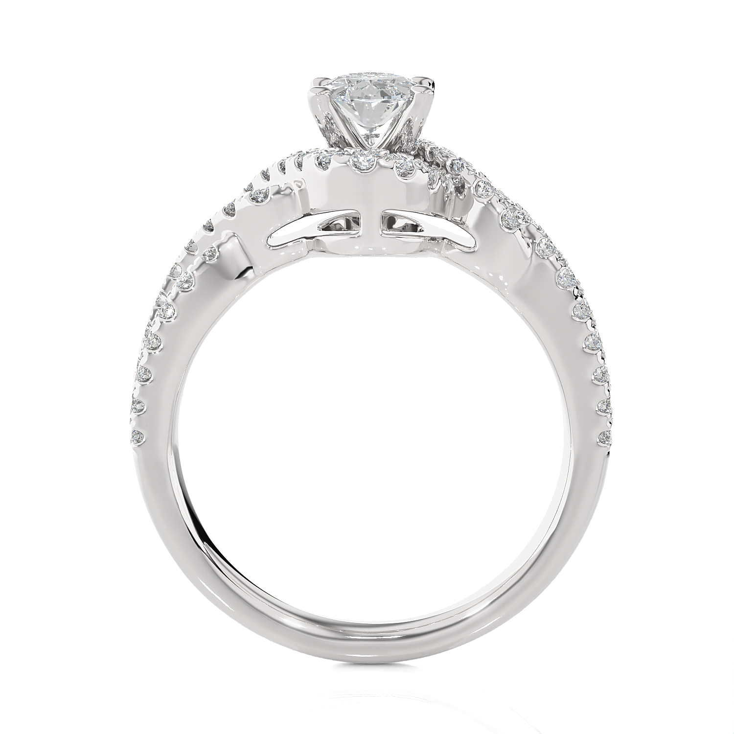 Round Lab Grown Diamond Side Stone Engagement Ring