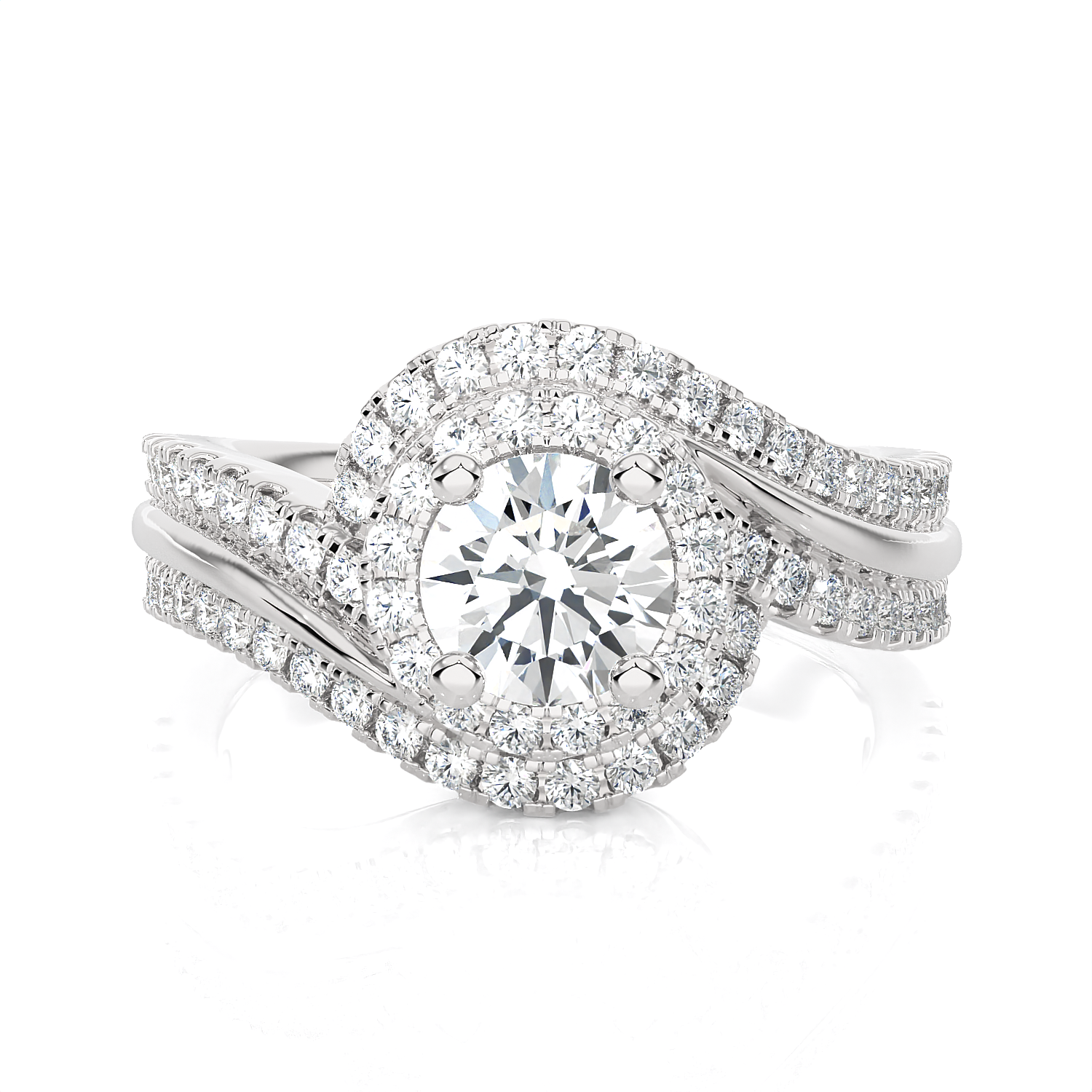 1 1/2 ctw Round Lab Grown Diamond Halo Engagement Ring