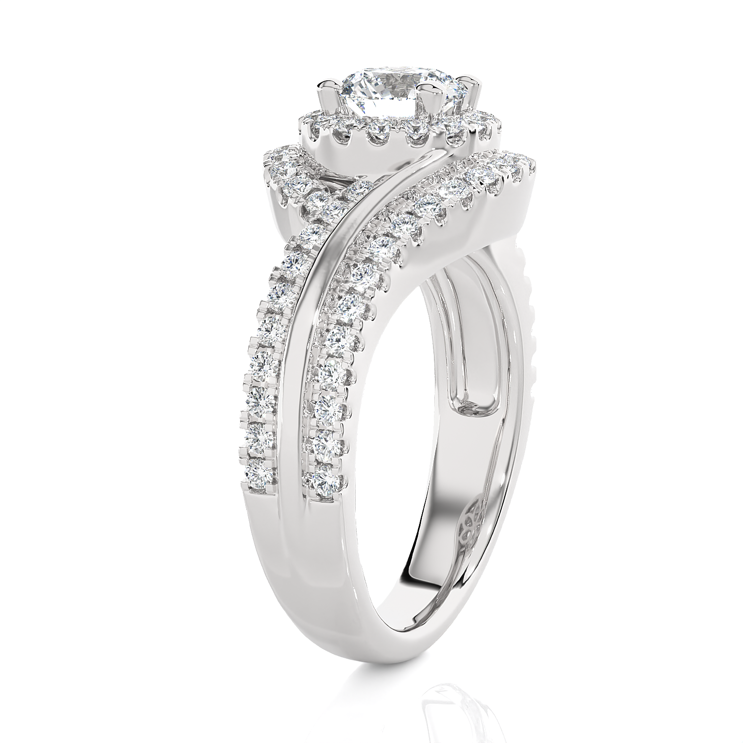 1 1/2 ctw Round Lab Grown Diamond Halo Engagement Ring
