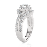 1 1/2 ctw Round Lab Grown Diamond Halo Engagement Ring