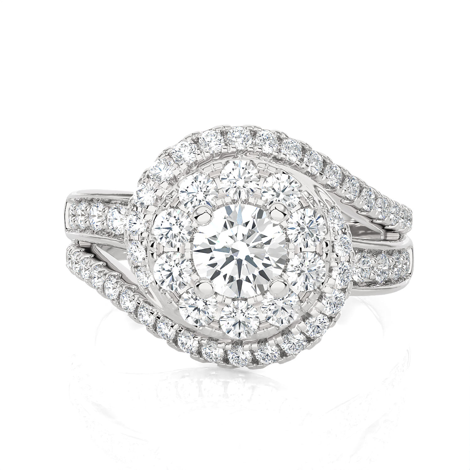 1 1/2 ctw Round Lab Grown Diamond Halo Engagement Ring