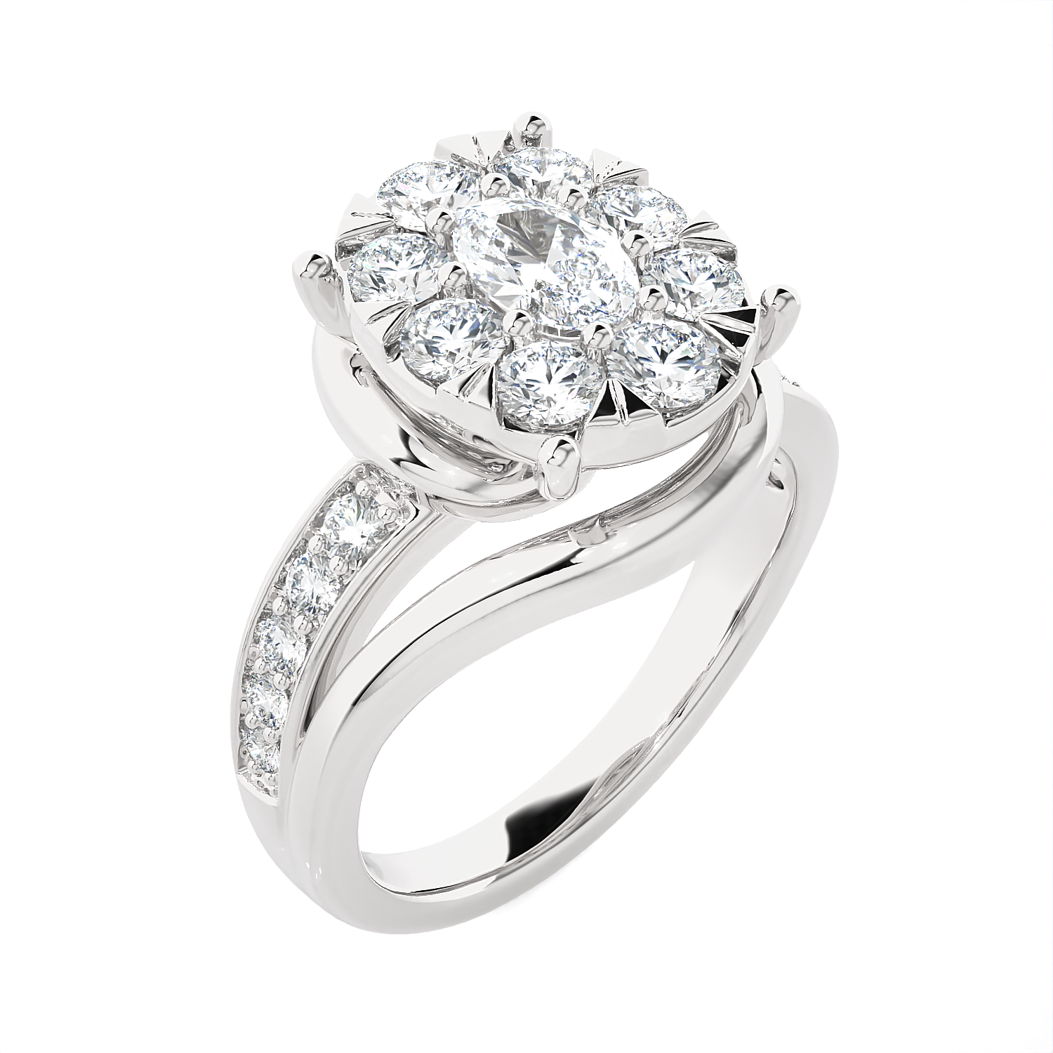 1 5/8 ctw Round Lab Grown Diamond Side Stone Engagement Ring