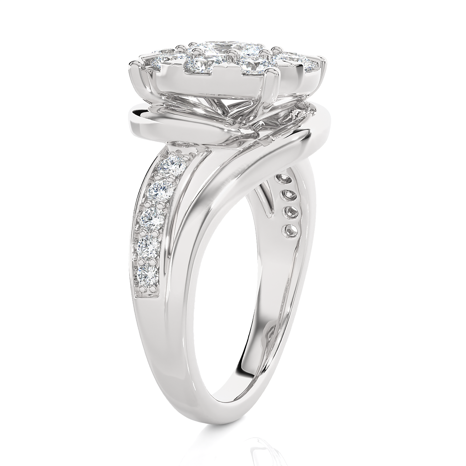 1 5/8 ctw Round Lab Grown Diamond Side Stone Engagement Ring
