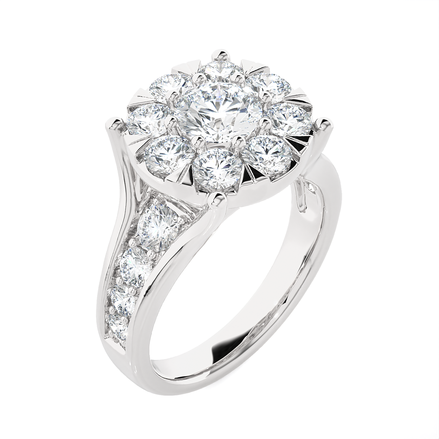 2 5/8 ctw Round Lab Grown Diamond Side Stone Engagement Ring