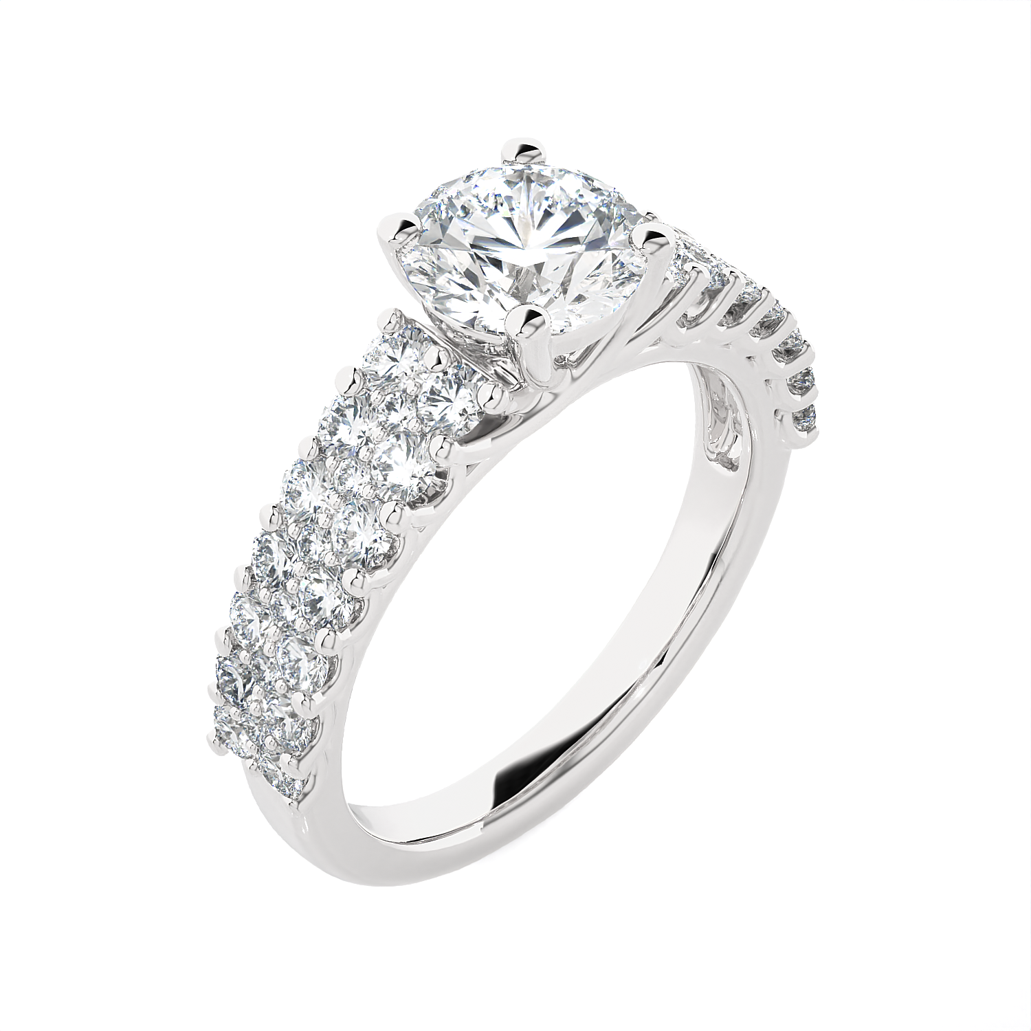 Round Lab Grown Diamond Side Stone Engagement Ring