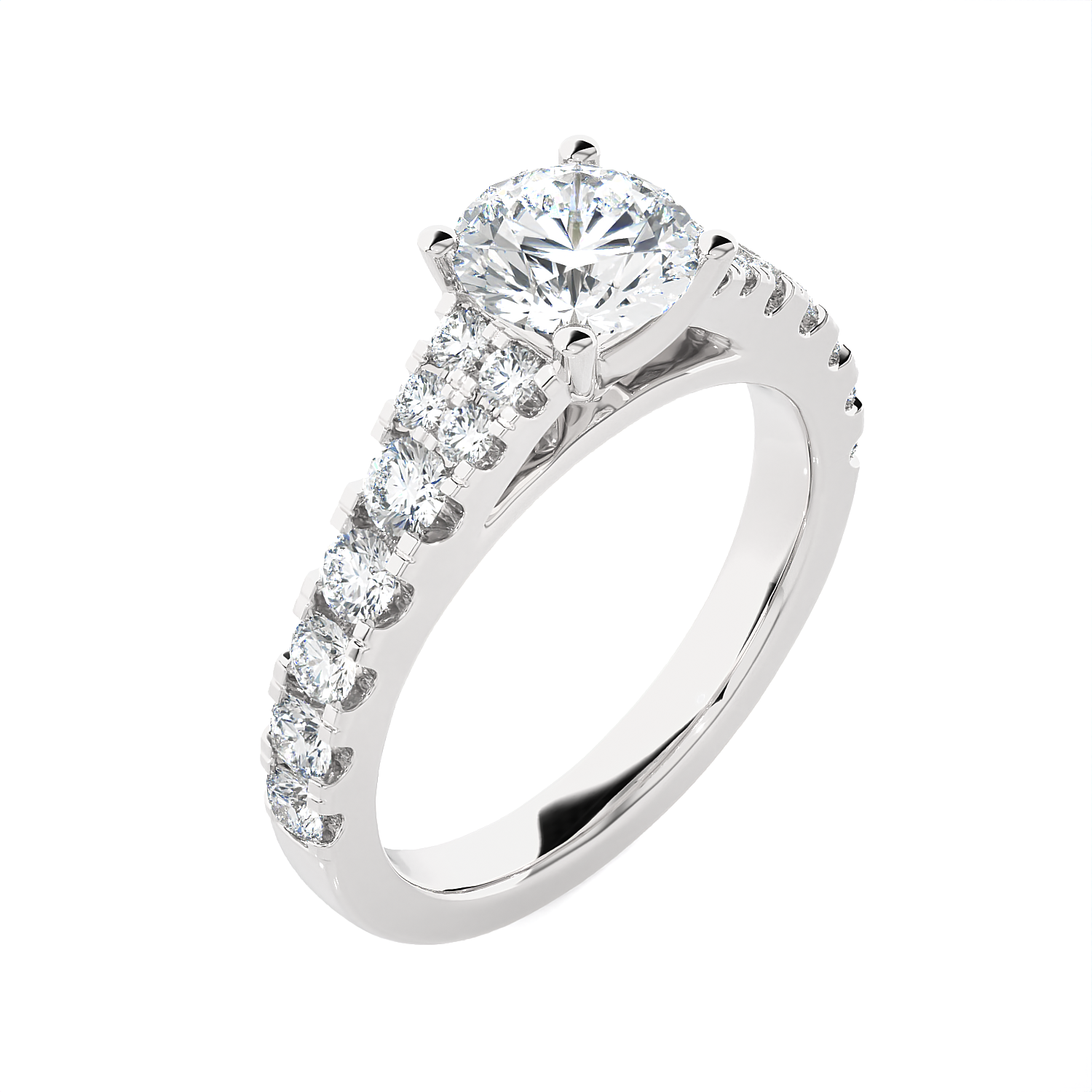 Round Lab Grown Diamond Side Stone Engagement Ring