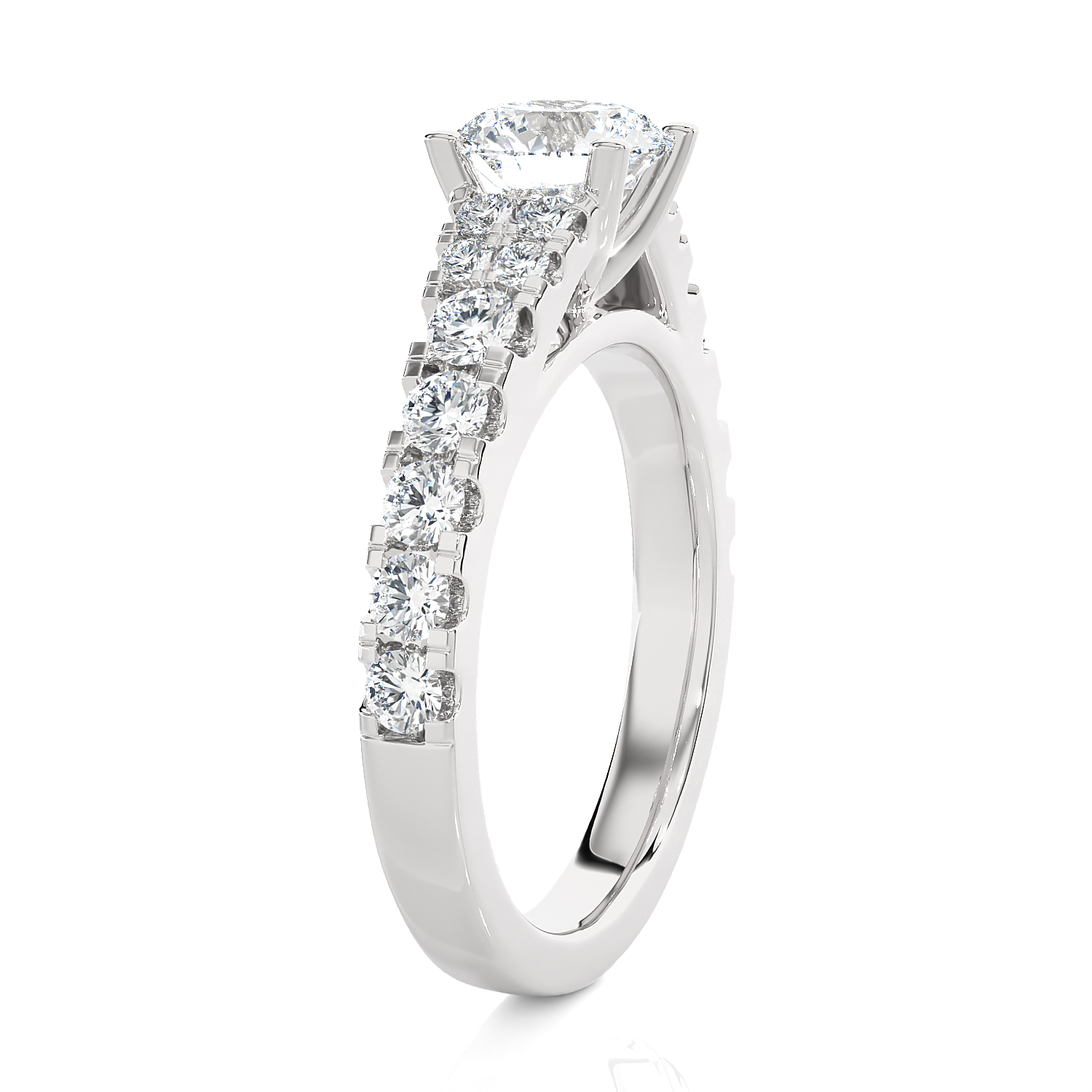 Round Lab Grown Diamond Side Stone Engagement Ring