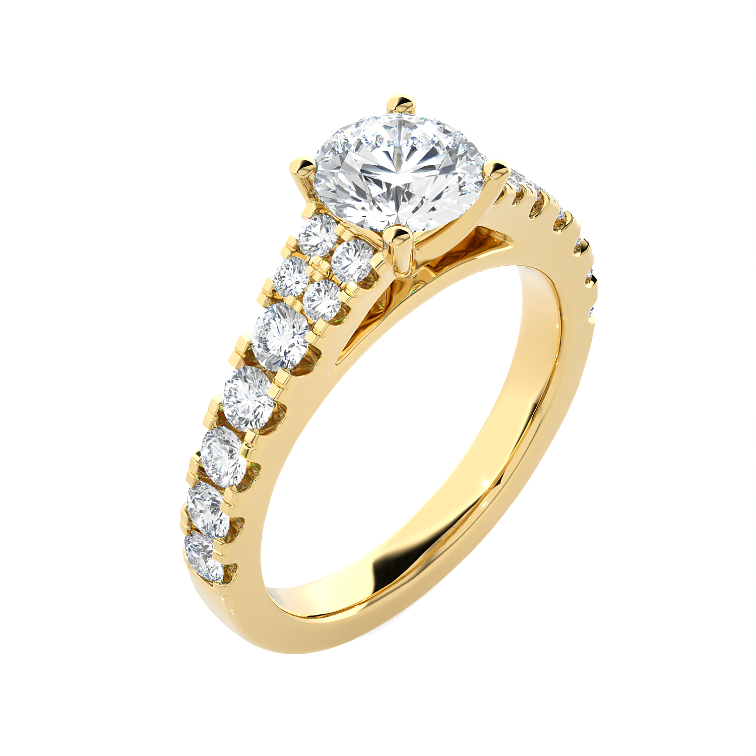 Round Lab Grown Diamond Side Stone Engagement Ring