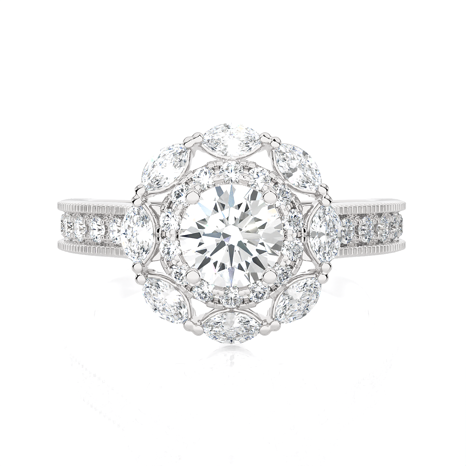 1 1/2 ctw Round Lab Grown Diamond Halo Engagement Ring