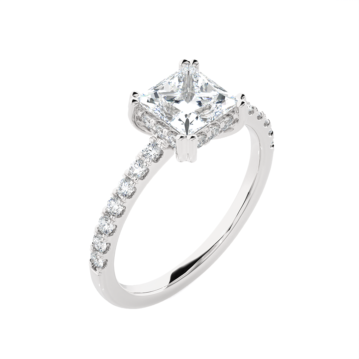 Round Lab Grown Diamond Side Stone Engagement Ring