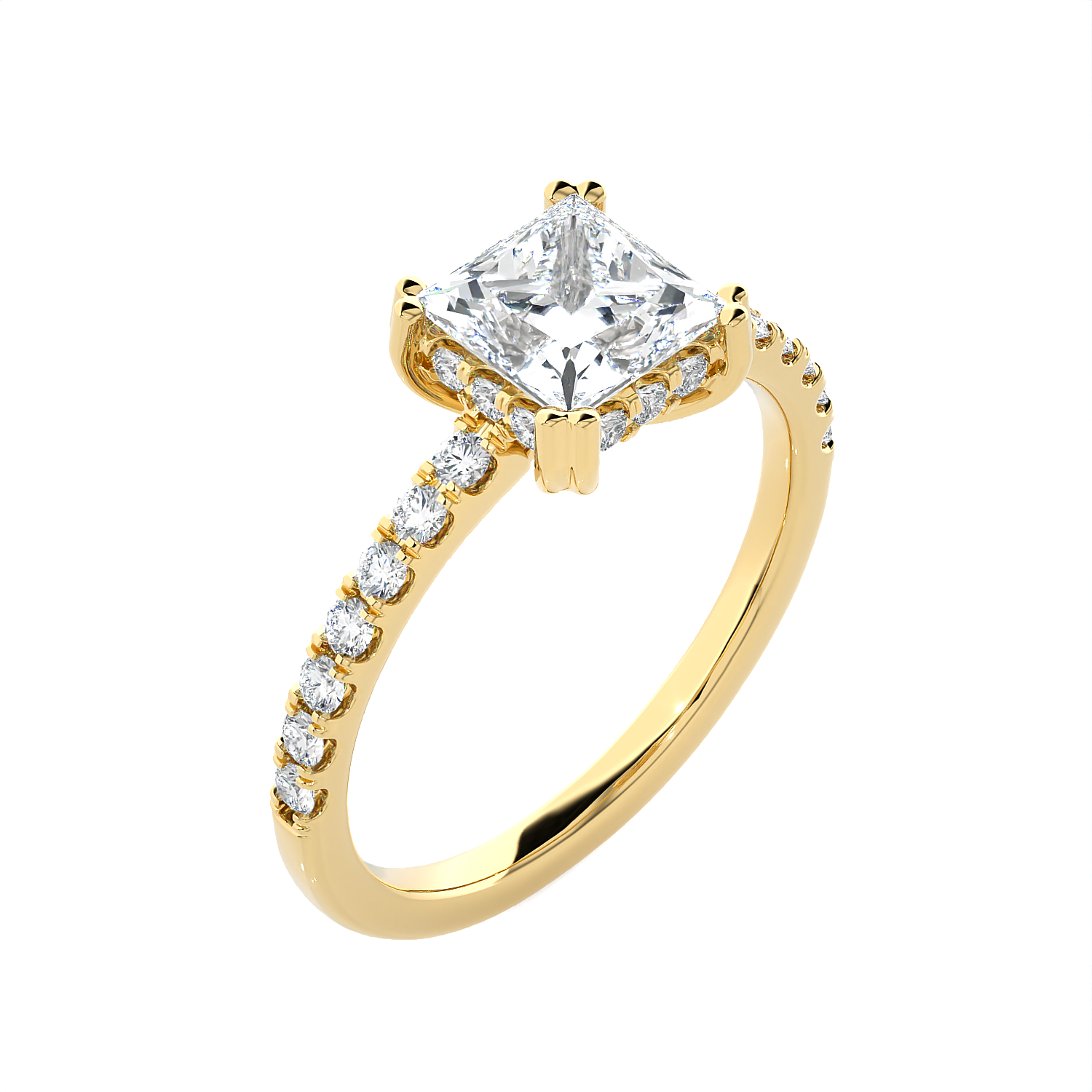 Round Lab Grown Diamond Side Stone Engagement Ring
