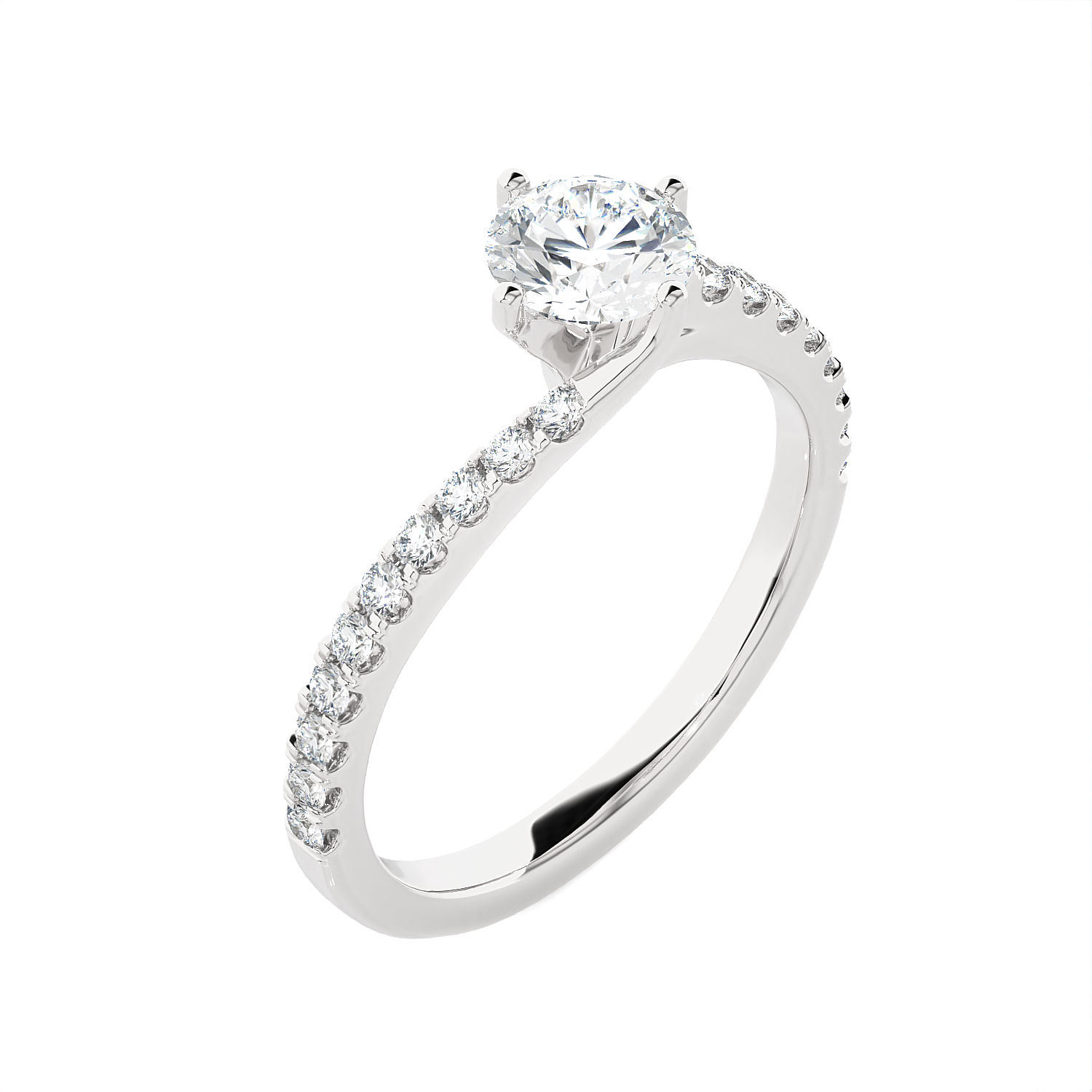Round Lab Grown Diamond Side Stone Engagement Ring