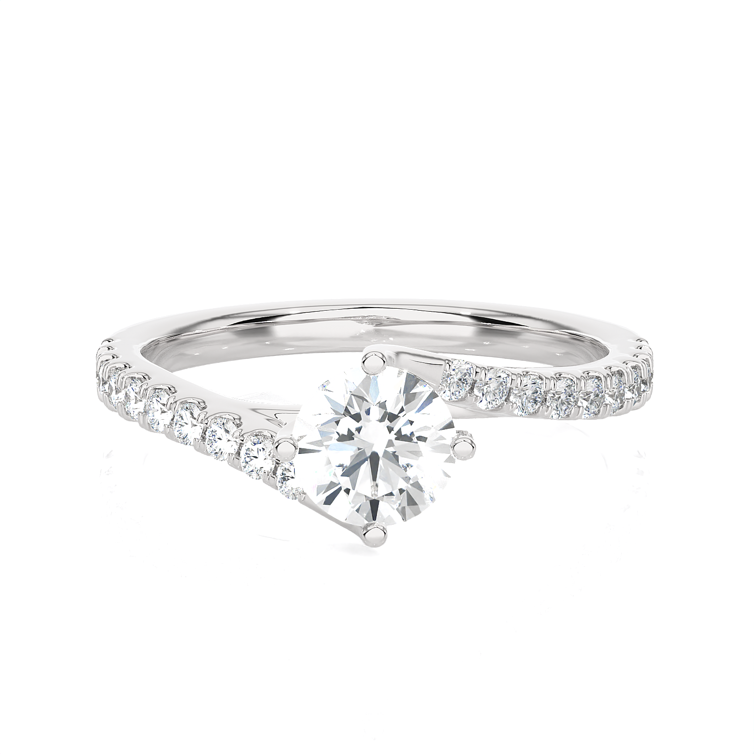 Round Lab Grown Diamond Side Stone Engagement Ring