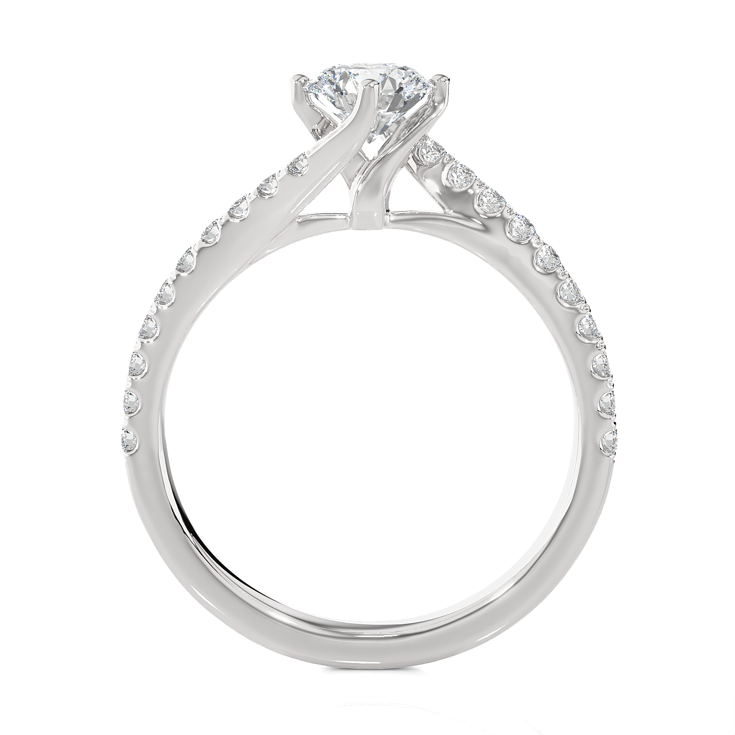 Round Lab Grown Diamond Side Stone Engagement Ring