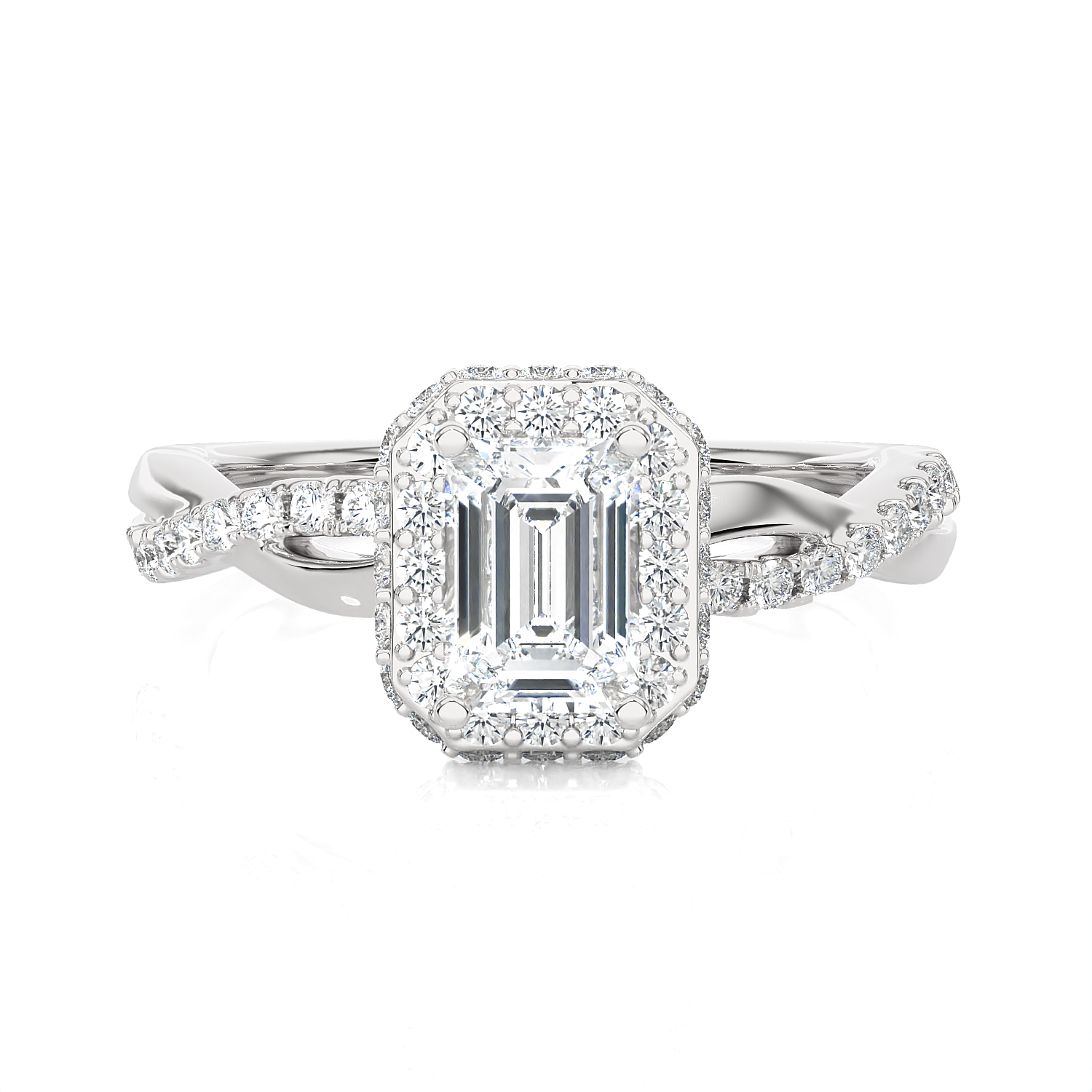 Emerald-Cut Lab Grown Diamond Halo Engagement Ring