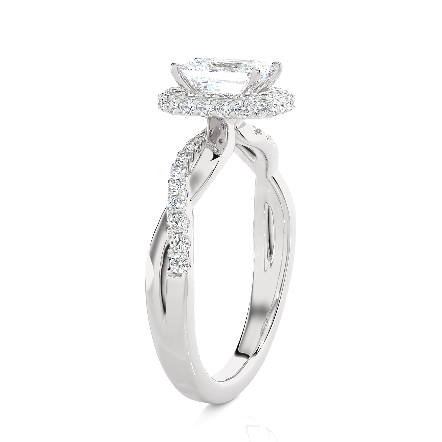 Emerald-Cut Lab Grown Diamond Halo Engagement Ring