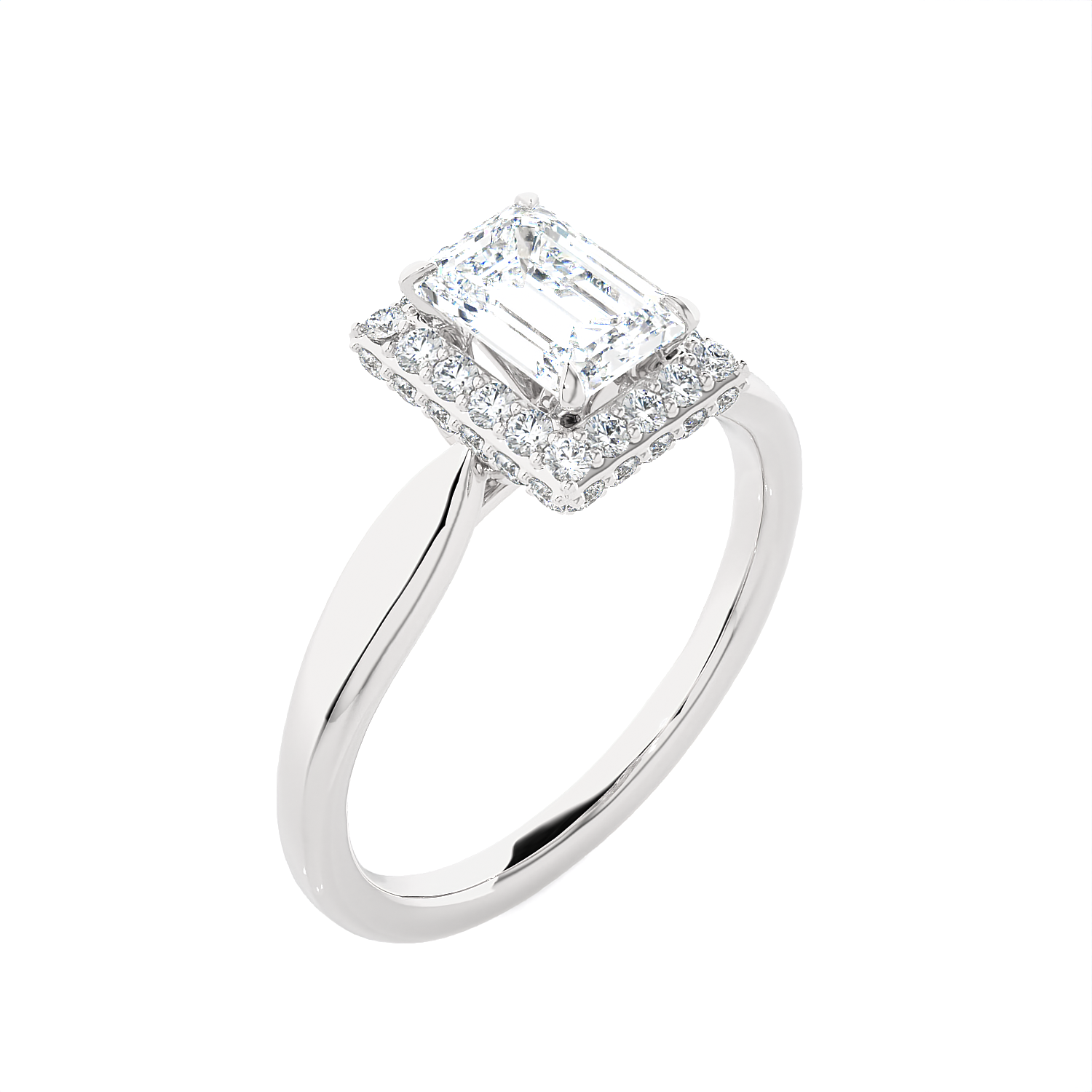 Emerald-Cut Lab Grown Diamond Halo Engagement Ring