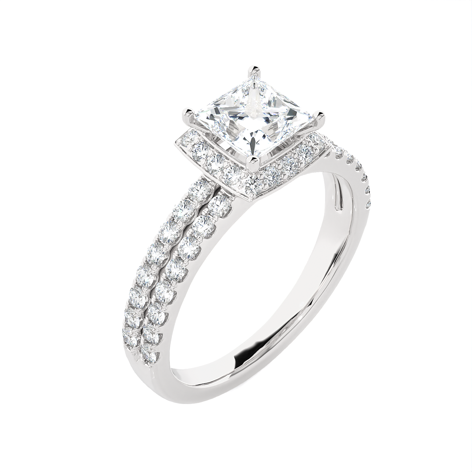 1 3/4 ctw Princess-Cut Lab Grown Diamond Halo Engagement Ring