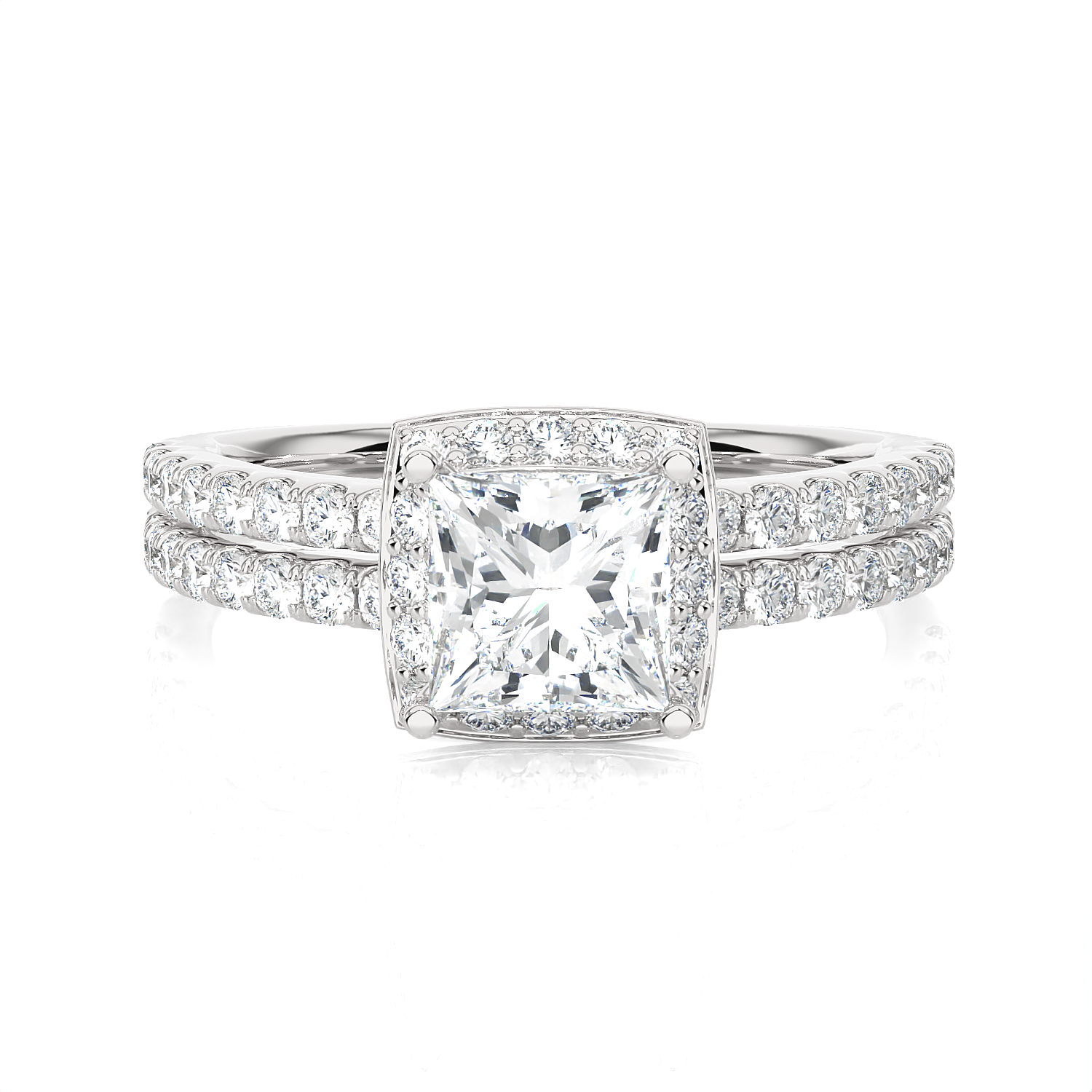 1 3/4 ctw Princess-Cut Lab Grown Diamond Halo Engagement Ring