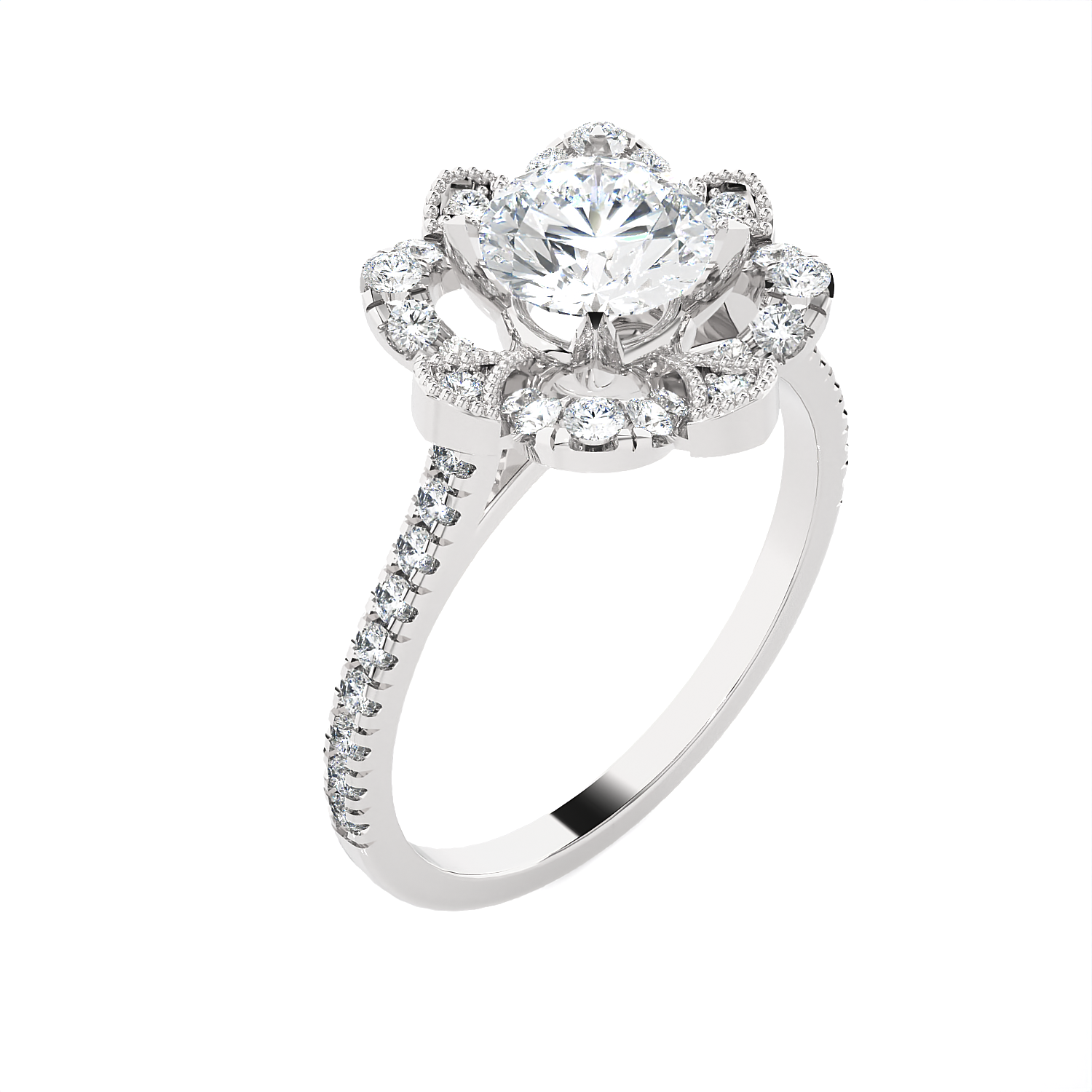 1 1/2 ctw Round Lab Grown Diamond Halo Engagement Ring