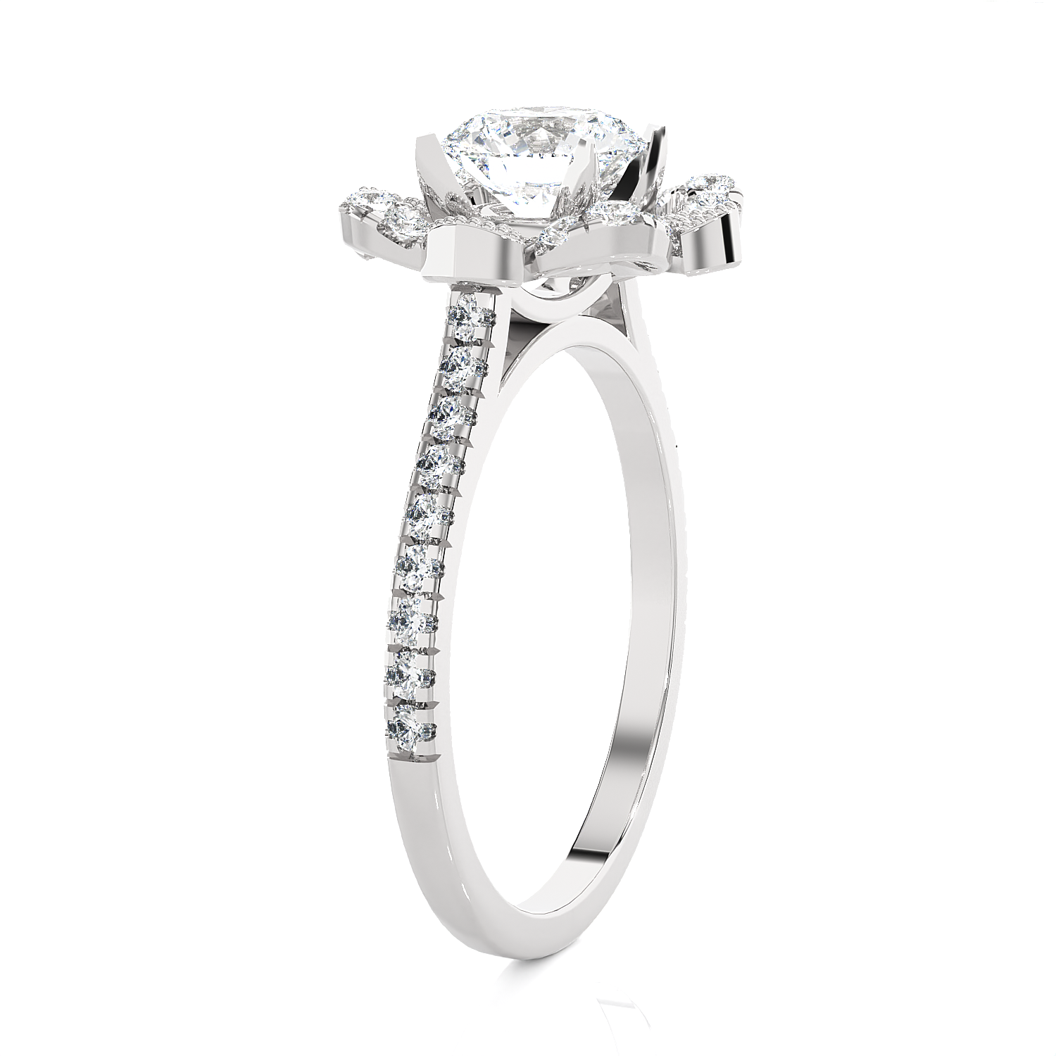 1 1/2 ctw Round Lab Grown Diamond Halo Engagement Ring
