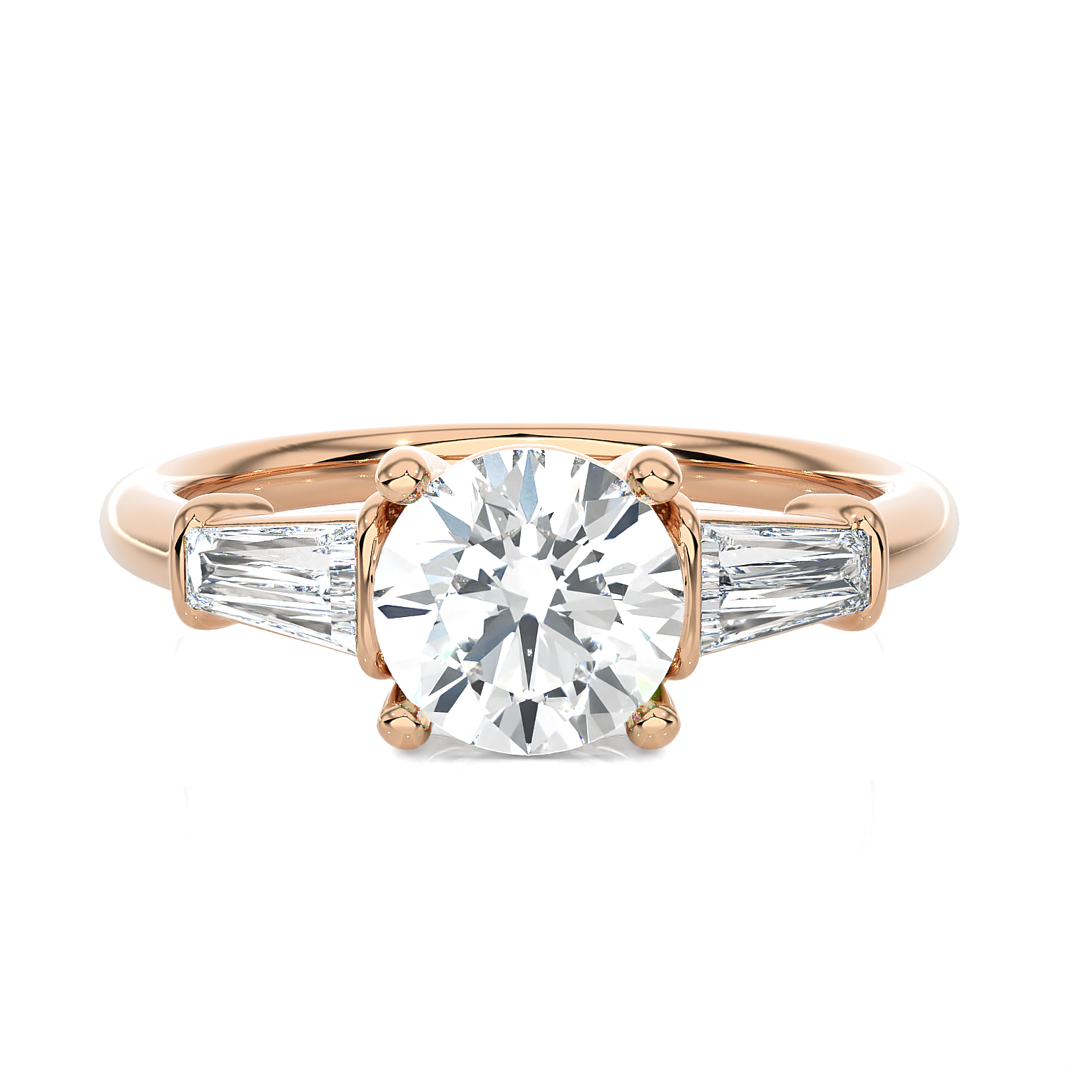 1 3/4 ctw Round with Tapered Baguette Three Stone Lab Grown Diamond Ring