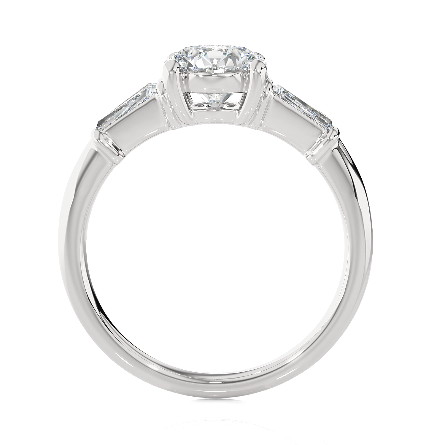 1 3/4 ctw Round with Tapered Baguette Three Stone Lab Grown Diamond Ring