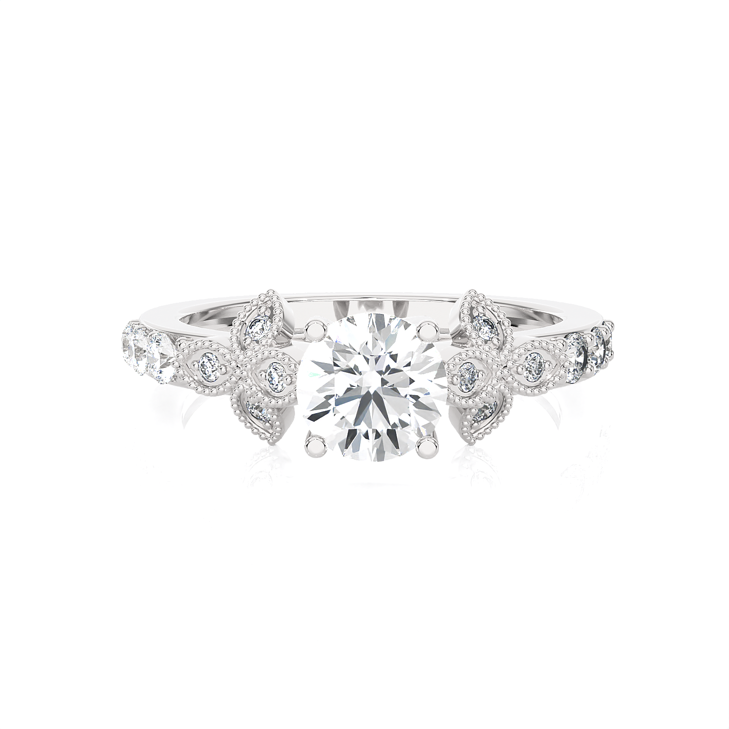 1 1/5 ctw Round Lab Grown Diamond Side Stone Engagement Ring