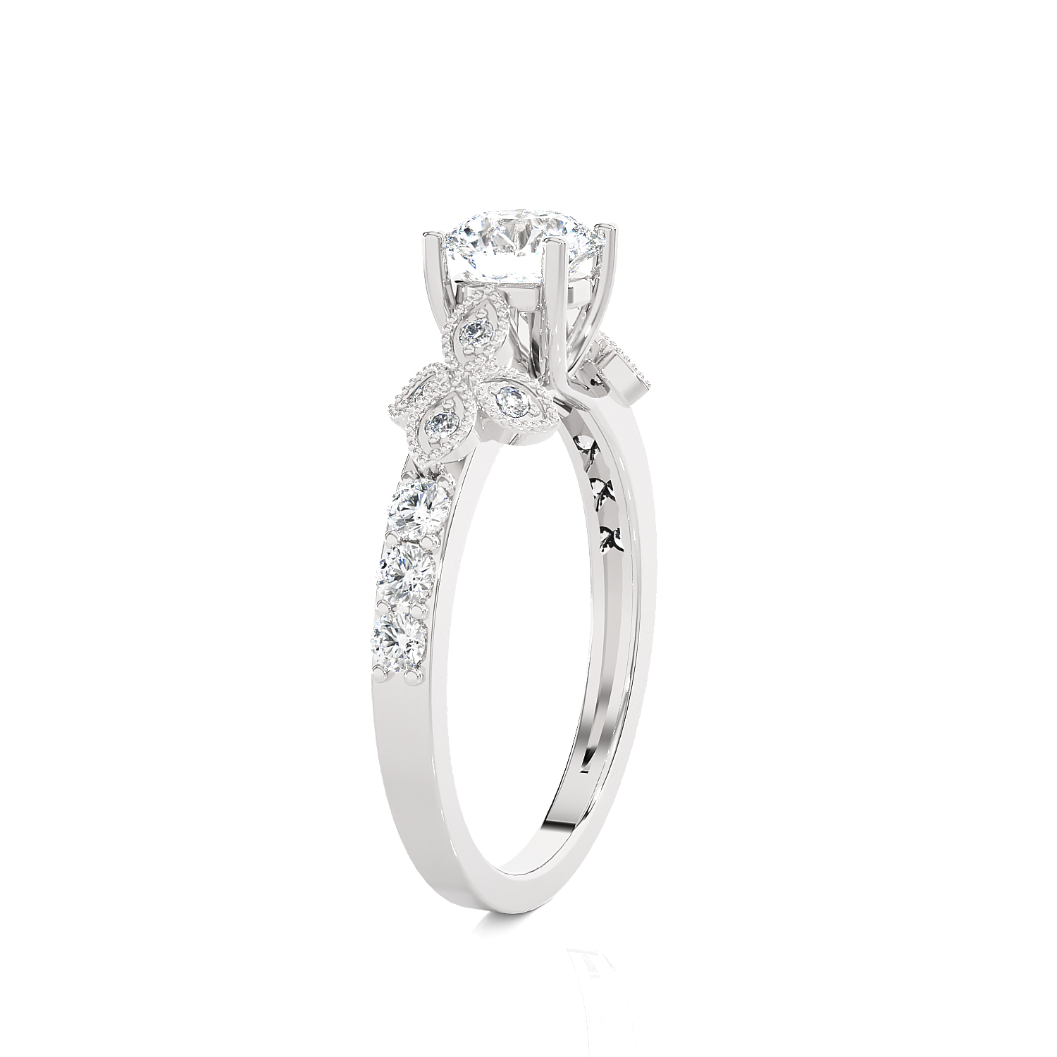 1 1/5 ctw Round Lab Grown Diamond Side Stone Engagement Ring