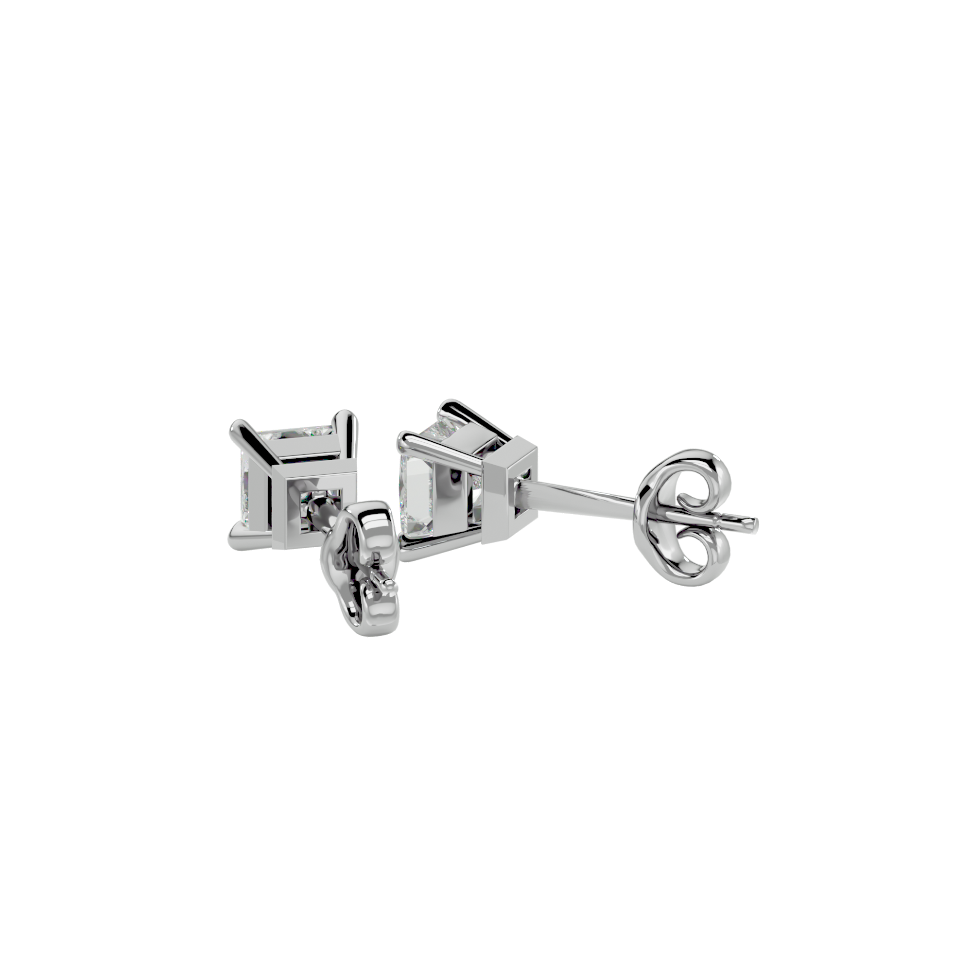 7/8 ctw Princess-Cut Lab Grown Diamond Solitaire Stud Earrings