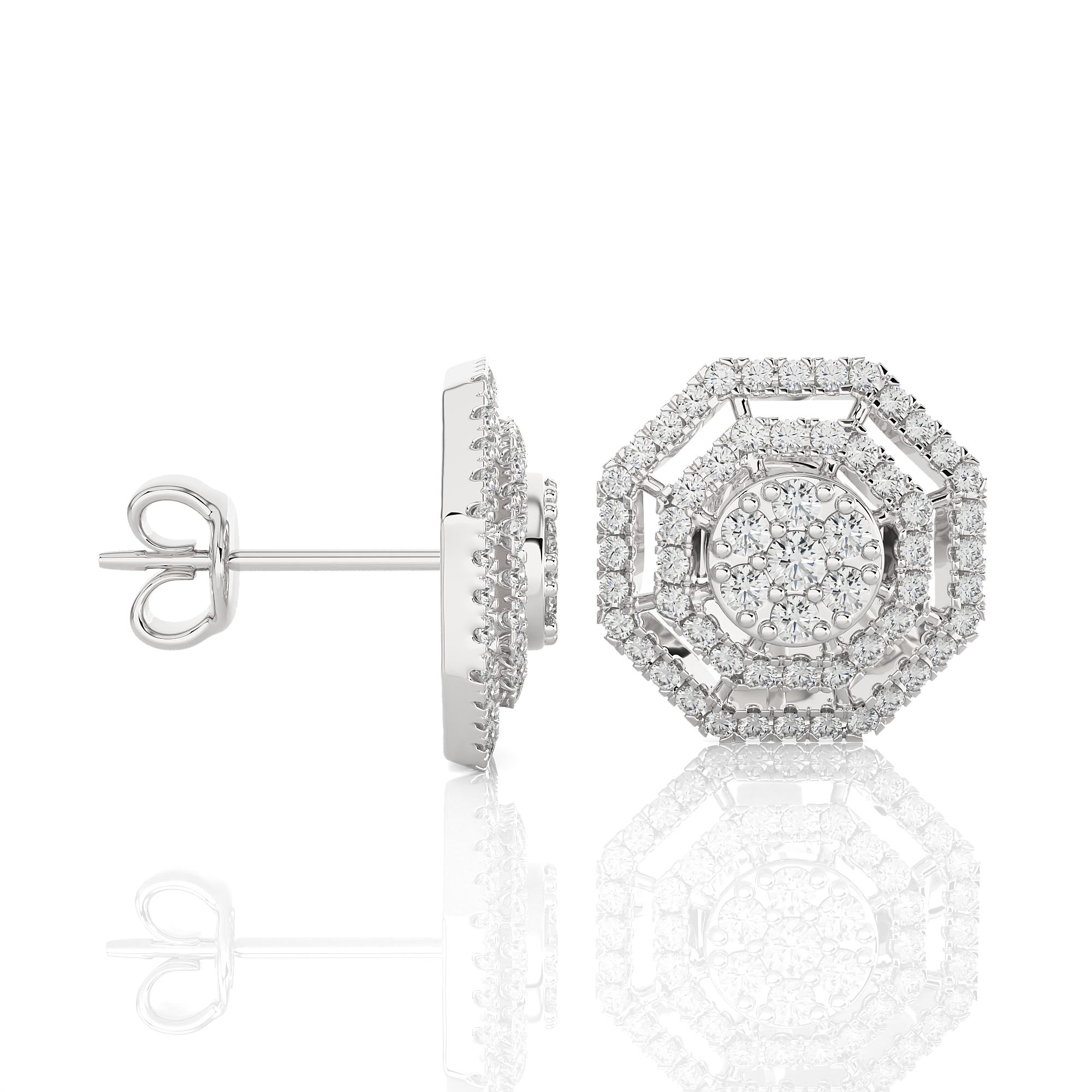 Round Lab Grown Diamond Halo Stud Earrings