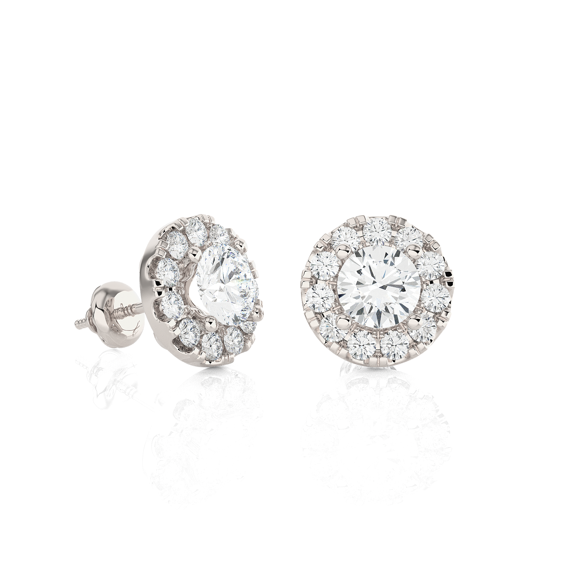 Round Lab Grown Diamond Halo Stud Earrings - Main Image