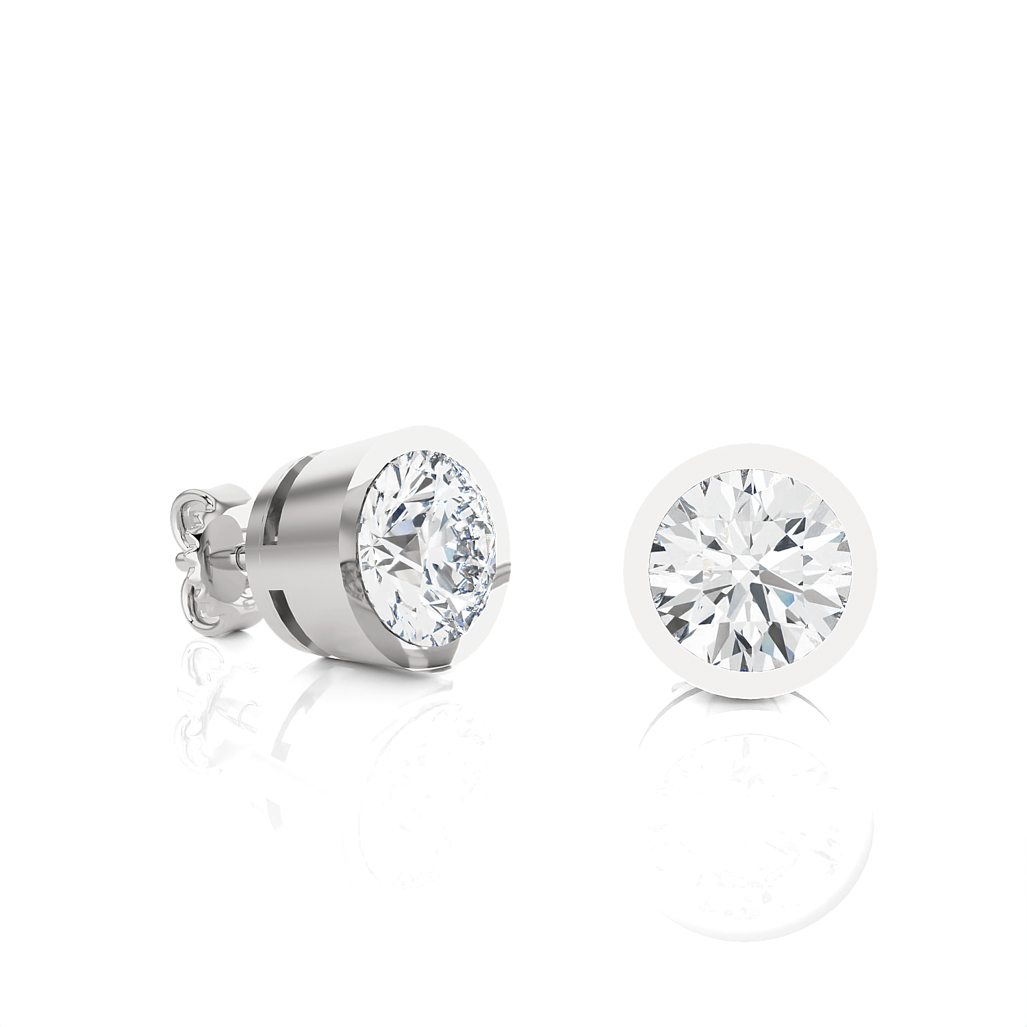 Round Lab Grown Diamond Bezel Set Solitaire Stud Earrings