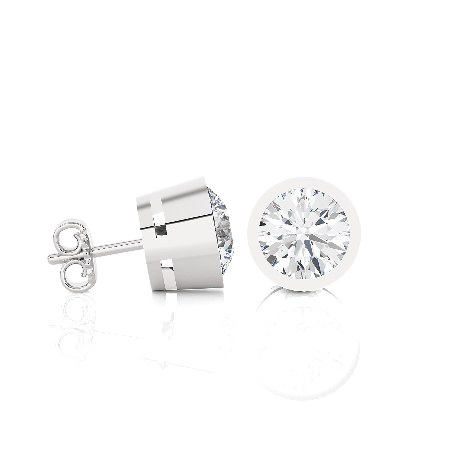 Round Lab Grown Diamond Bezel Set Solitaire Stud Earrings