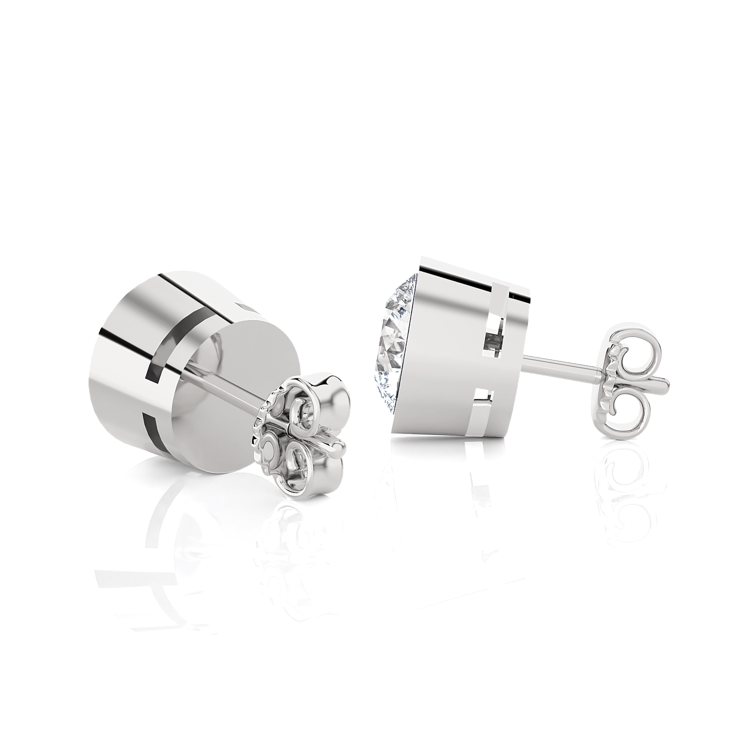 Round Lab Grown Diamond Bezel Set Solitaire Stud Earrings