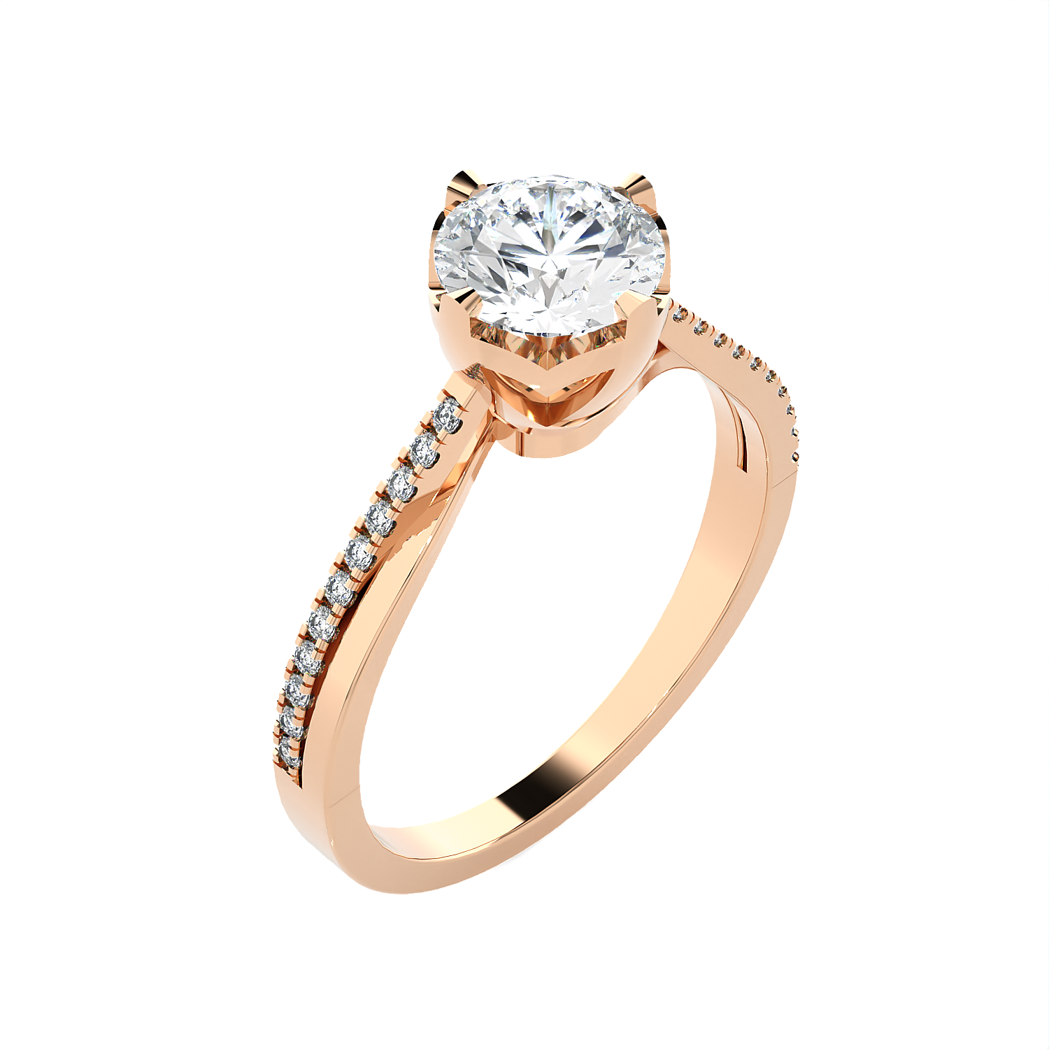 Round Lab Grown Diamond Side Stone Engagement Ring