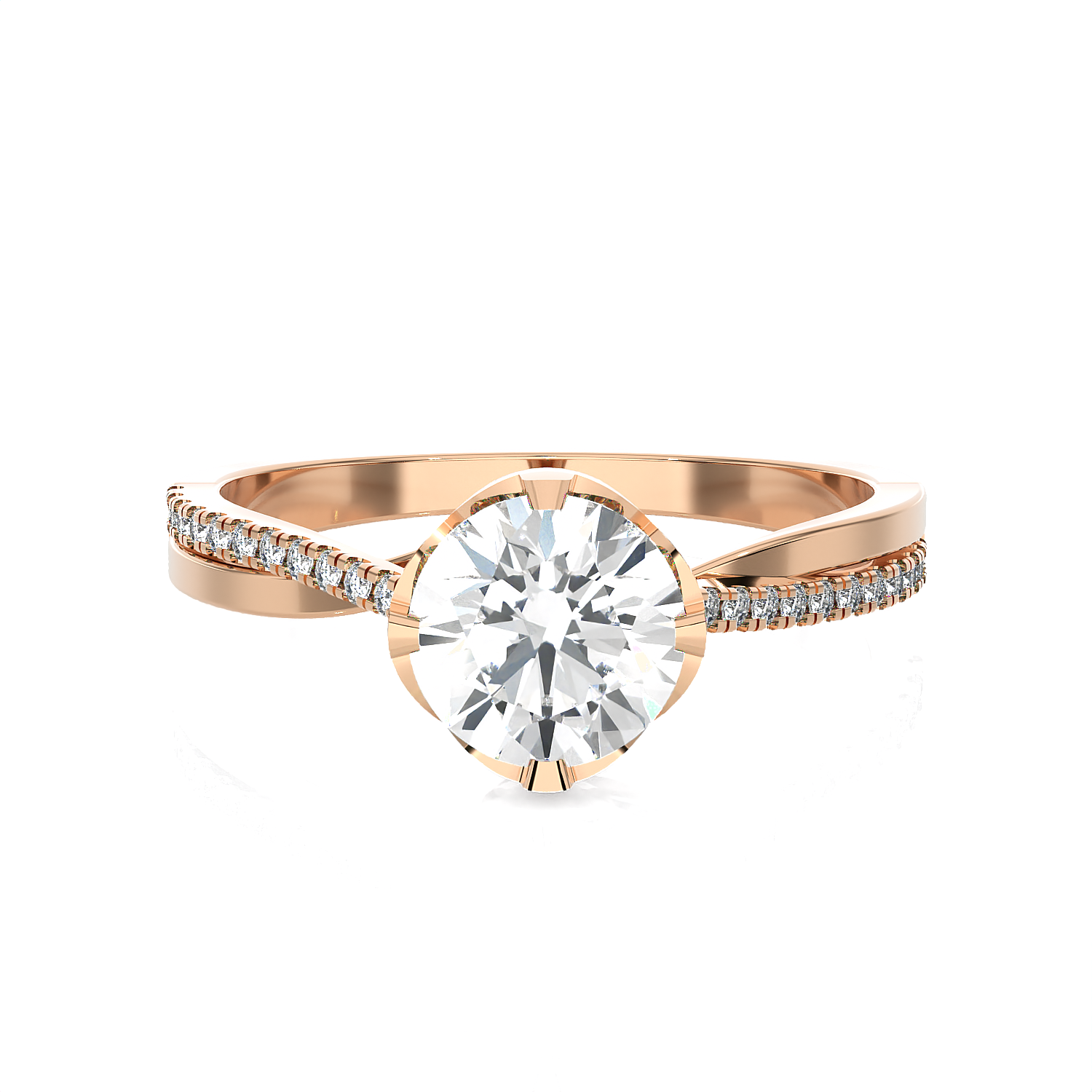 Round Lab Grown Diamond Side Stone Engagement Ring