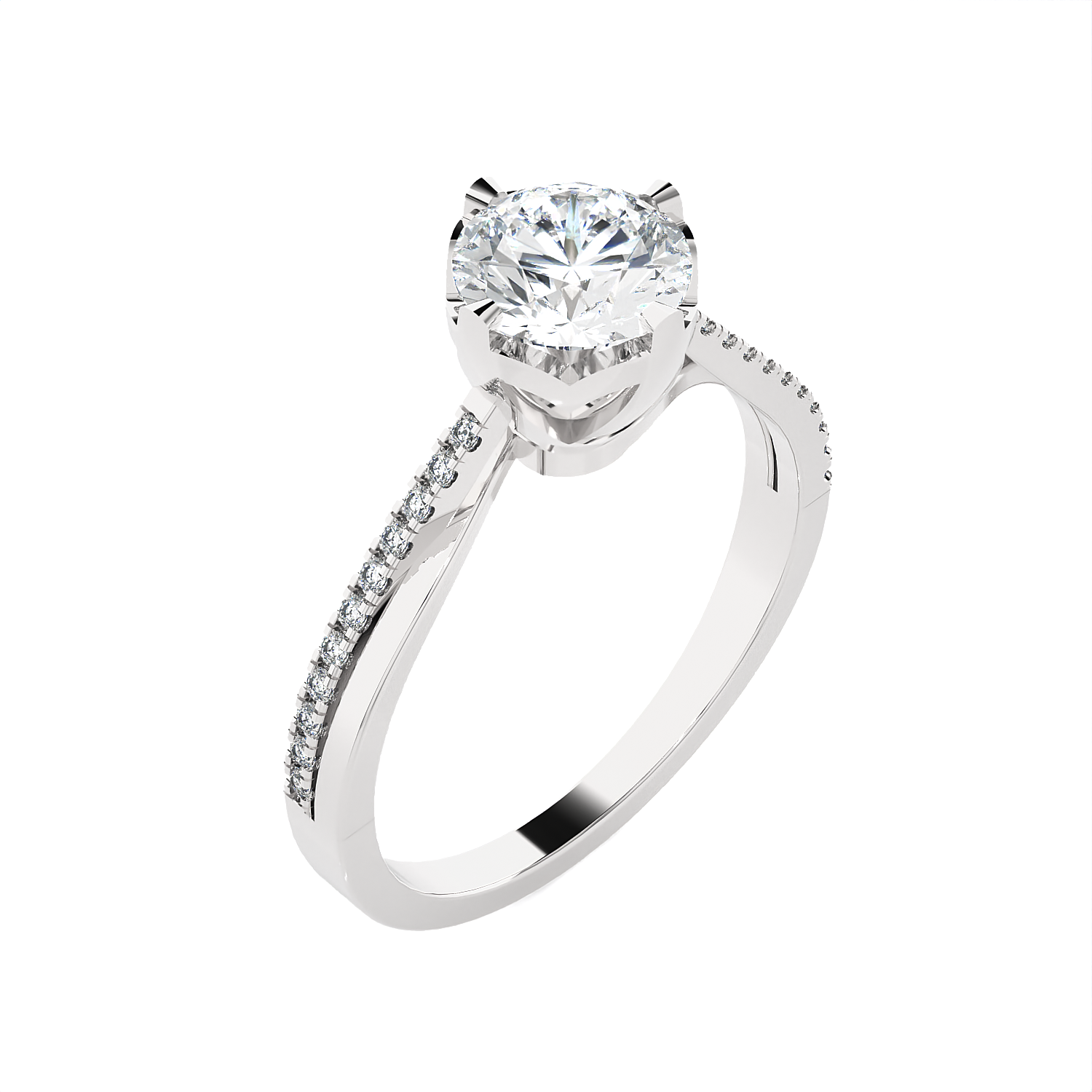 Round Lab Grown Diamond Side Stone Engagement Ring