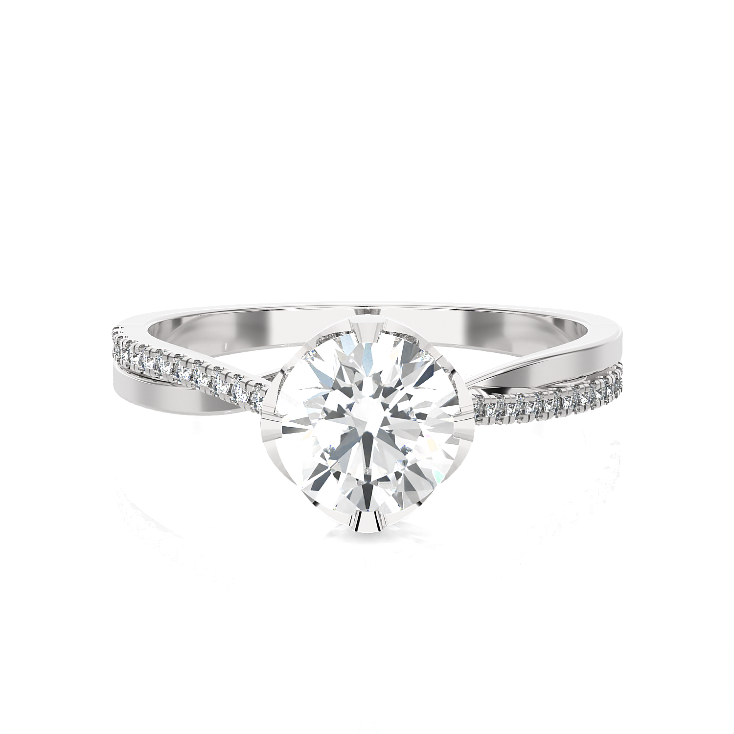 Round Lab Grown Diamond Side Stone Engagement Ring
