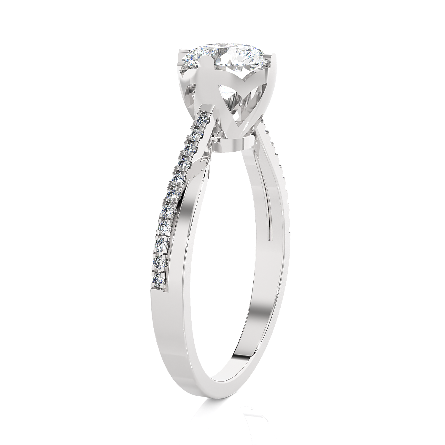 Round Lab Grown Diamond Side Stone Engagement Ring