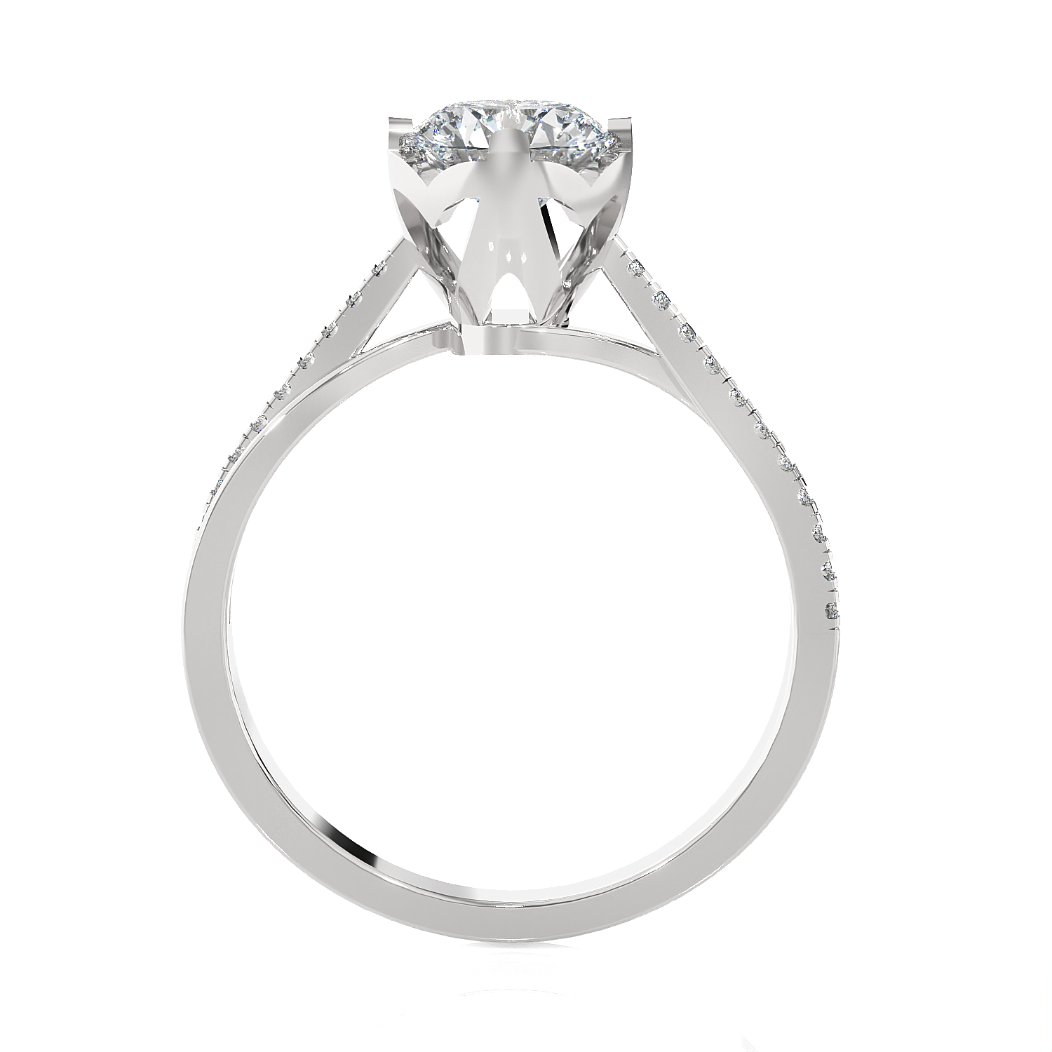 Round Lab Grown Diamond Side Stone Engagement Ring