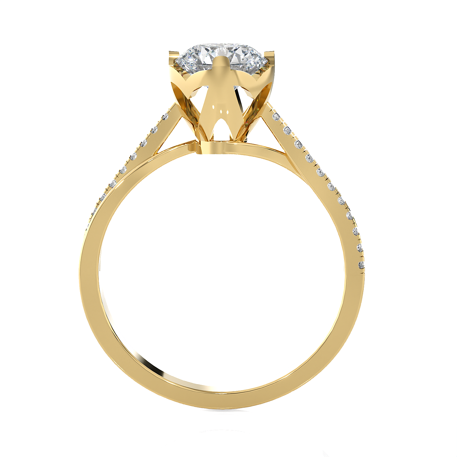 Round Lab Grown Diamond Side Stone Engagement Ring
