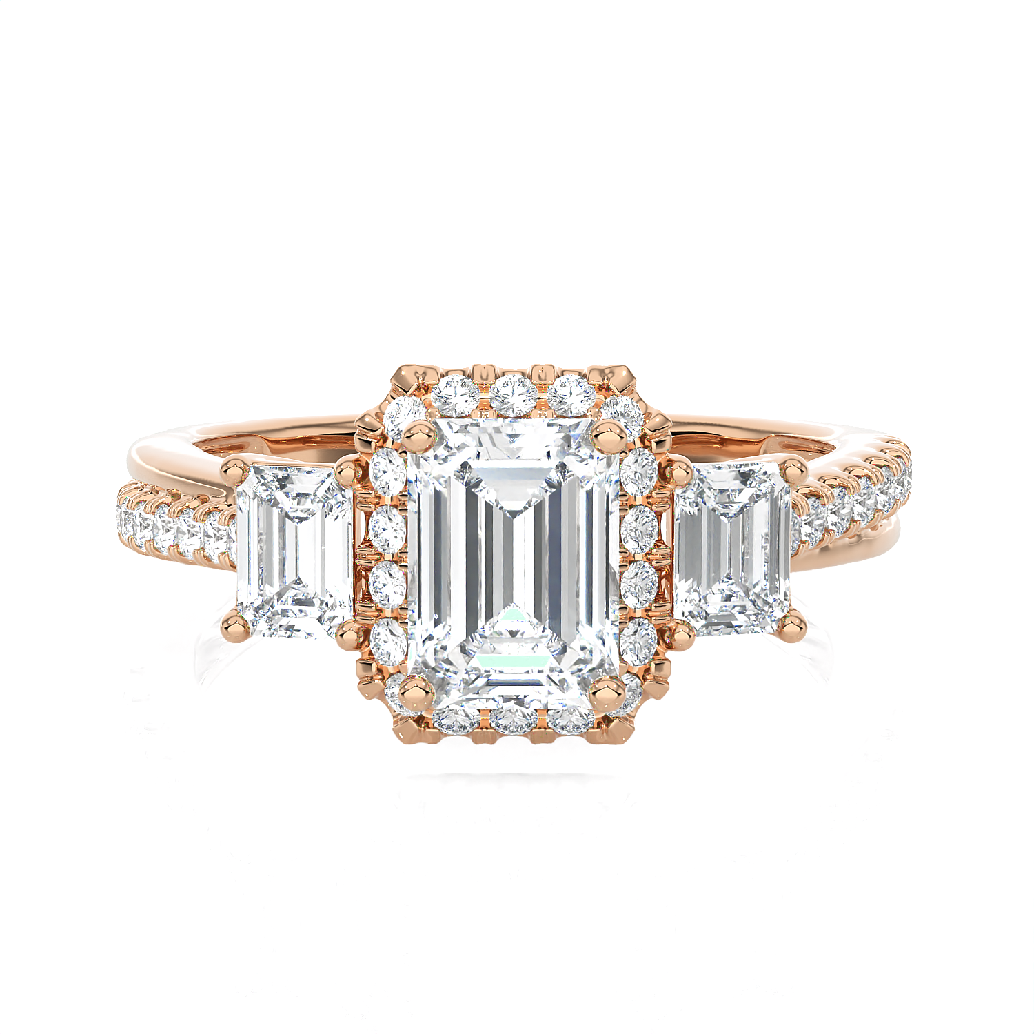 Emerald-Cut With Tapered Baguette Three Stone Lab Grown Diamond Ring