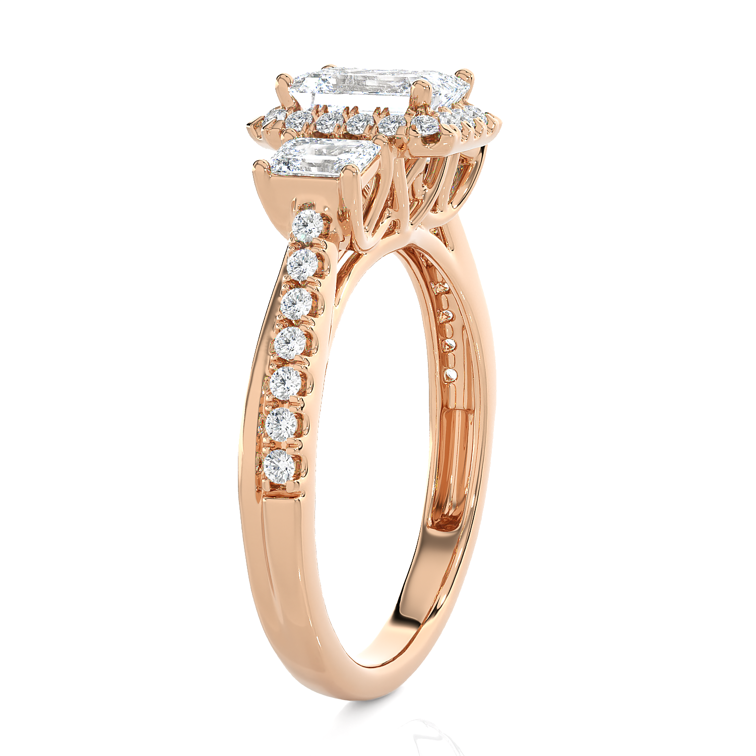 Emerald-Cut With Tapered Baguette Three Stone Lab Grown Diamond Ring