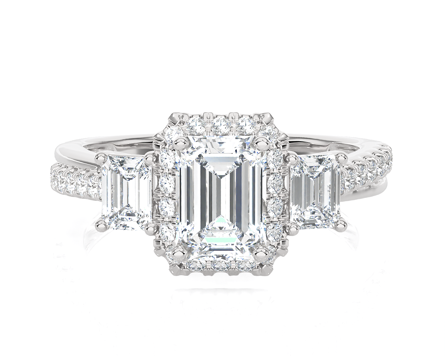 Emerald-Cut With Tapered Baguette Three Stone Lab Grown Diamond Ring