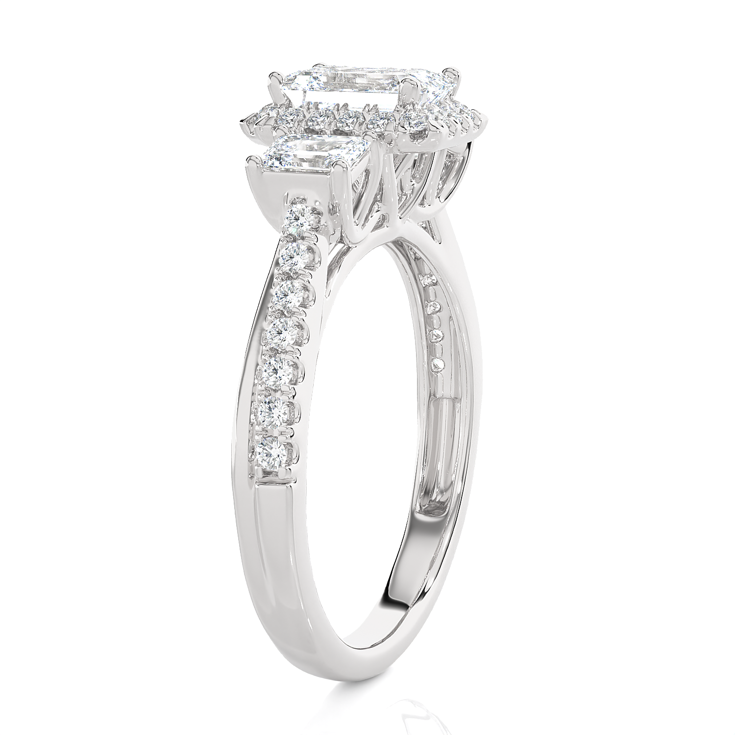 Emerald-Cut With Tapered Baguette Three Stone Lab Grown Diamond Ring