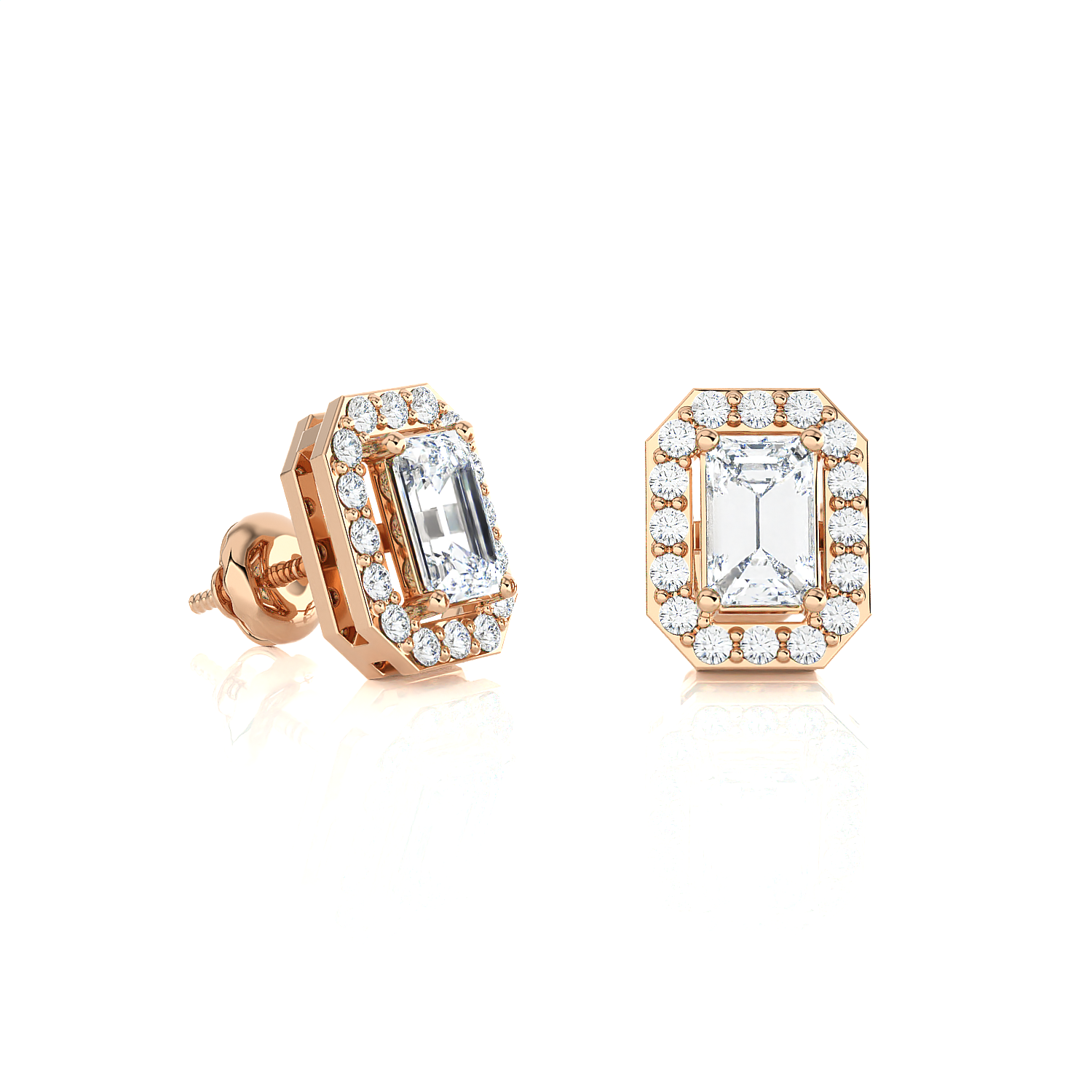 Emerald-Cut Lab Grown Diamond Halo Stud Earrings